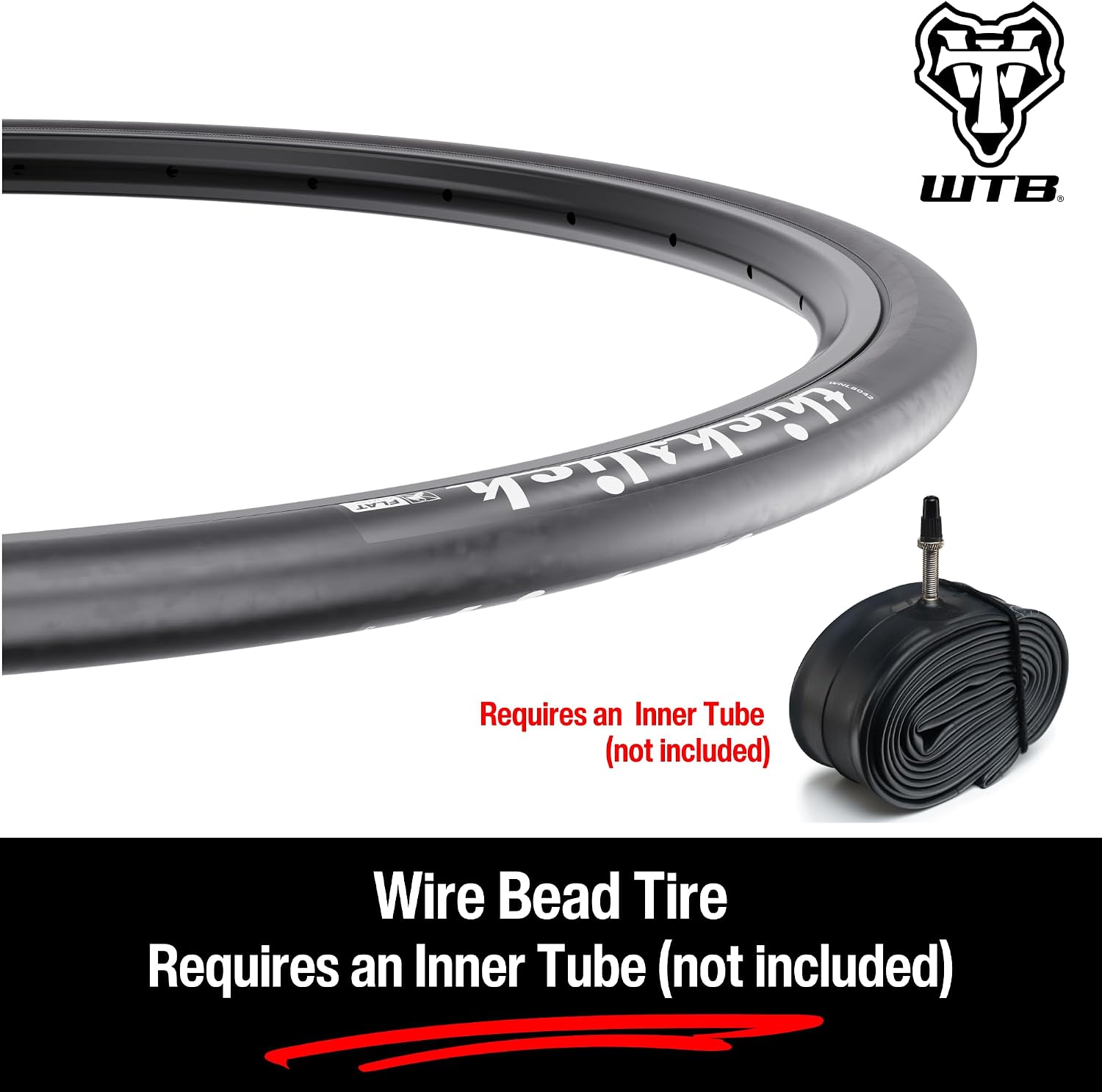 WTB ThickSlick Hybrid Bike Tire (26"/29"/700c) Wire Bead - Slick Tread - Commuter & Campus (Black/White, Optional Flat Guard)