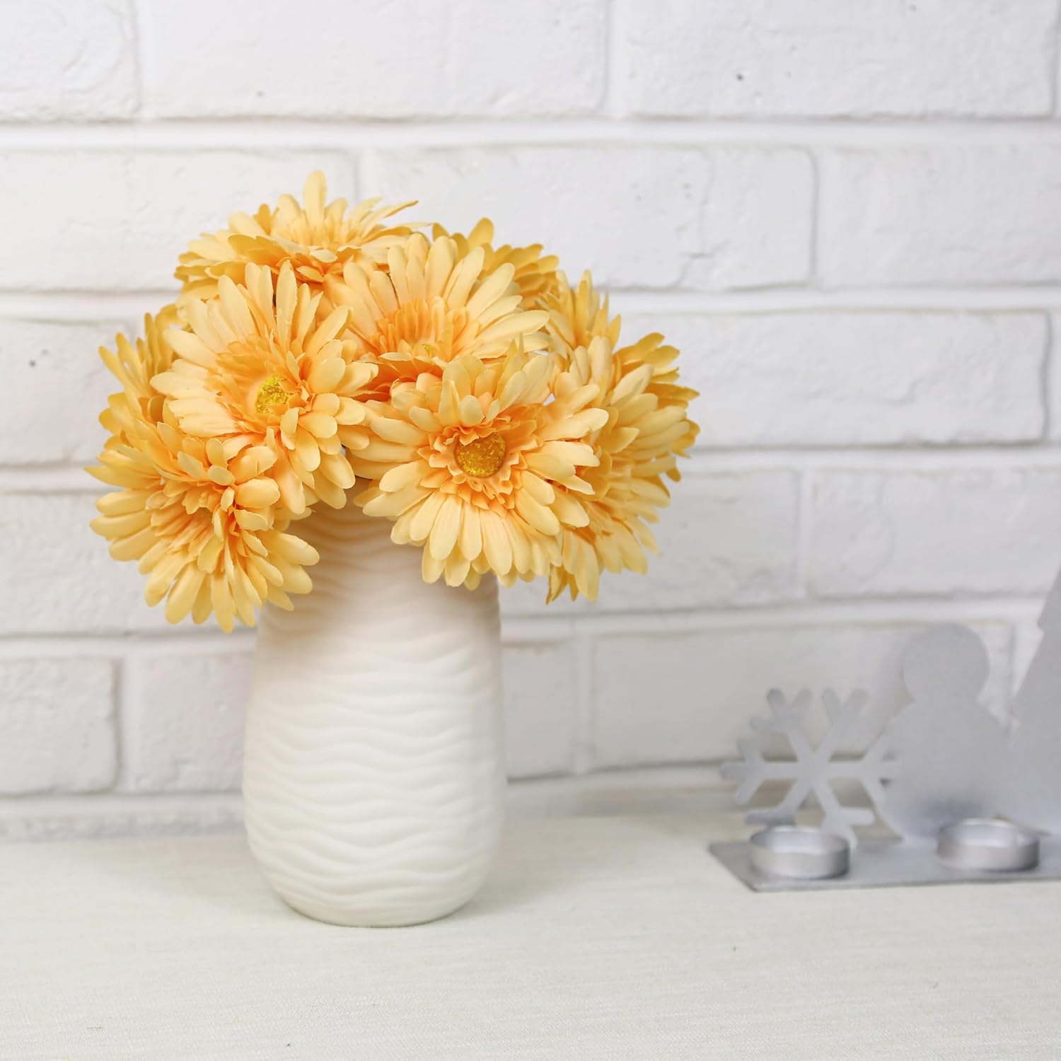 TOPIA Artificial African Daisies Flowers African Daisy Silk Flowers Artificial Gerbera Daisies Pack of 10 (Yellow)