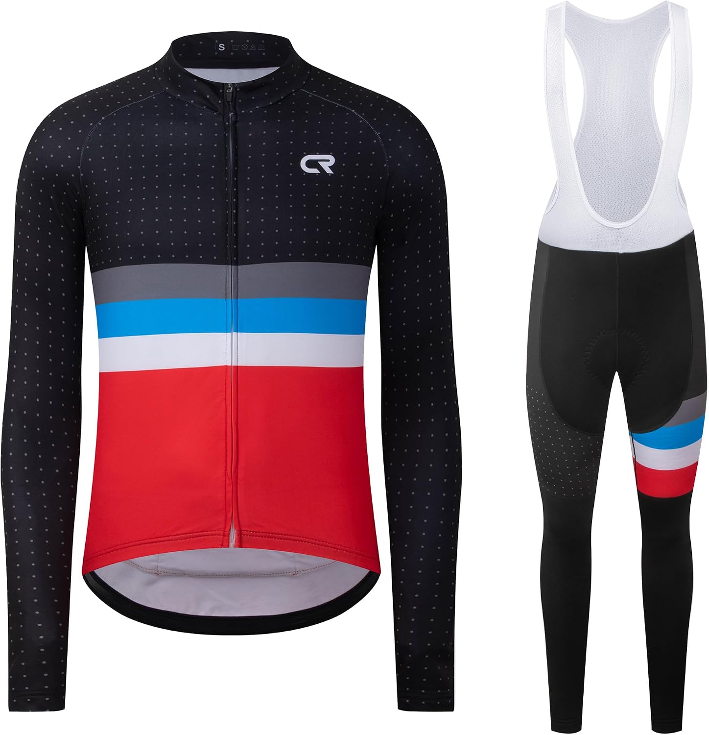 Coconut Ropamo CR Men's Cycling Clothing Set Long Sleeve Cycling Jersey Zipper Pocket Bike Outfit Cycling Bib Pants 3D Padded