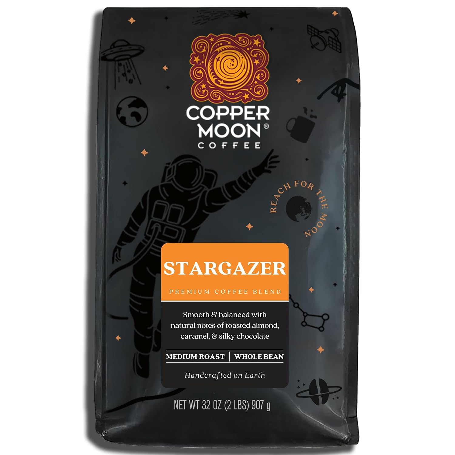 Copper Moon Whole Bean Coffee, Dark Roast, Sumatra, 2 lb | 2 Pound Bag, Vegan, Allergen Free, Non-GMO, Kosher, Vegetarian, Small Batch Roasted