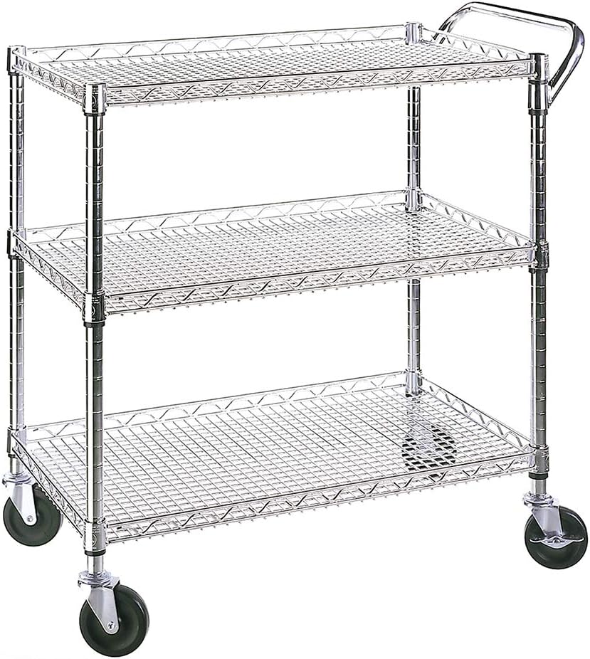 Seville Classics UltraDurable NSF Commercial Heavy Duty Metal Rolling Utility Cart, w/ Steel Shelves, Handle Bar for Restaurant, Garage, Warehouse, Kitchen, Office, Top Shelf (36"W x 18"D)
