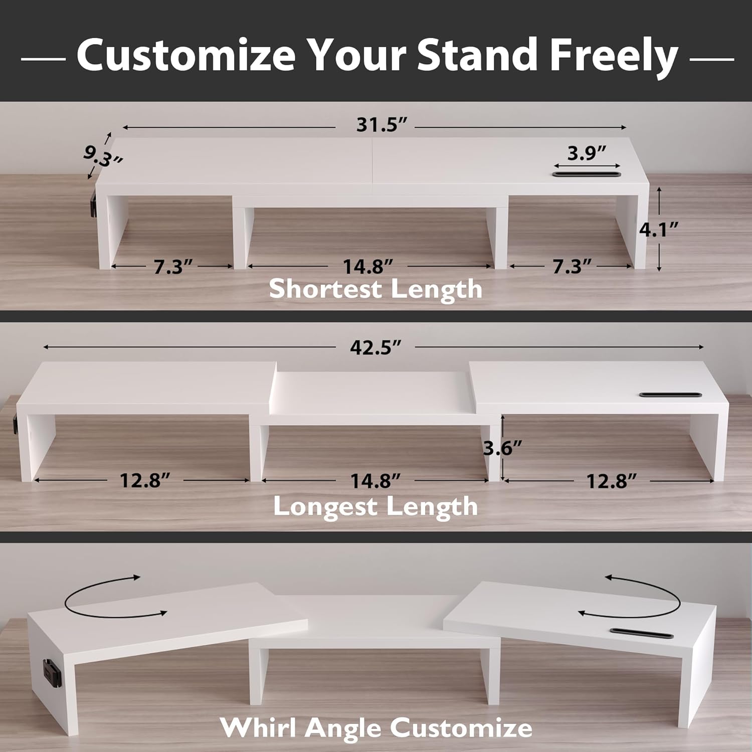 BONTEC Dual Monitor Stand Riser, Adjustable Length & Swivel Angle, Black