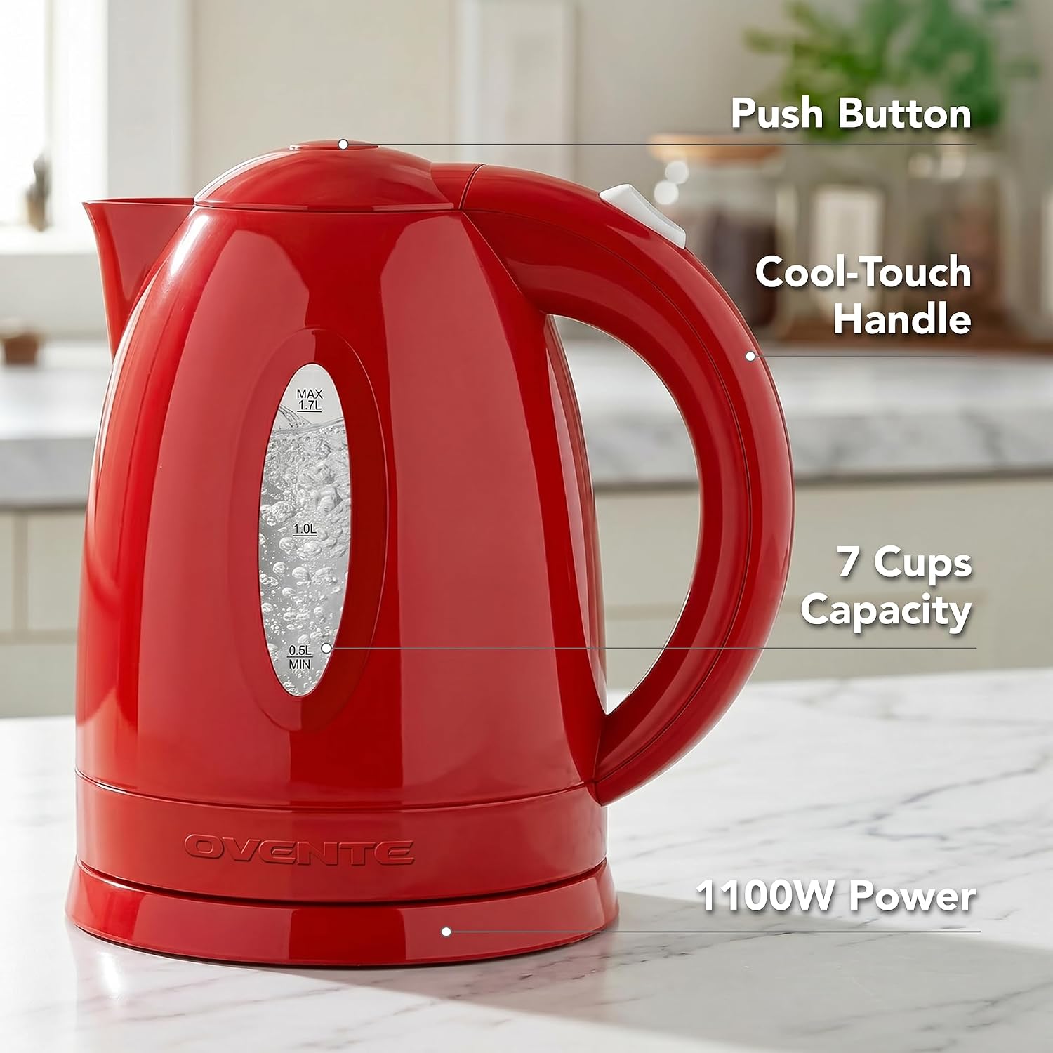 OVENTE 1.7L Electric Kettle with 1100W Fast Boiling Water, Green KP72G