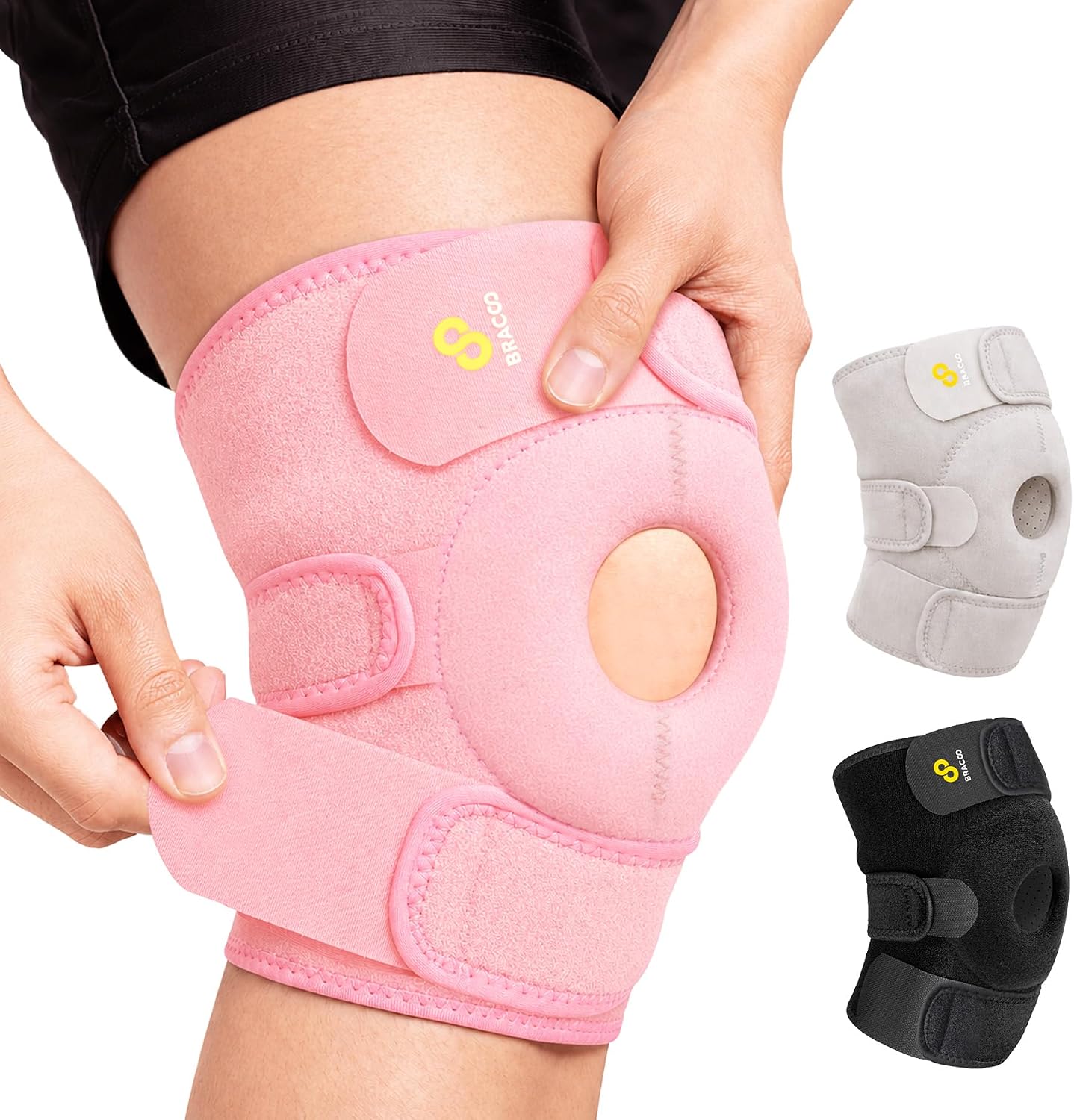 Bracoo Knee Support Brace for Men Women, Adjustable Compression Sleeve Wrap Patellar Pad Tendon - Arthritis Pain, meniscus tear, Injury Recovery, Running, Workout, KS10
