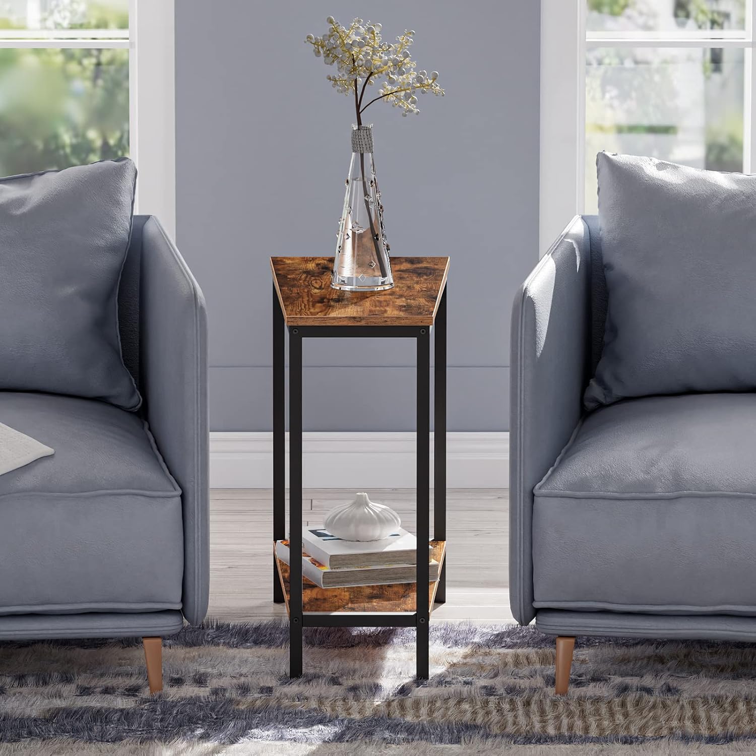 HOOBRO Wedge End Table, Recliner Wedge Side Table with Storage, Industrial Triangle Accent Table for Small Space, Corner, Living Room, Apartment