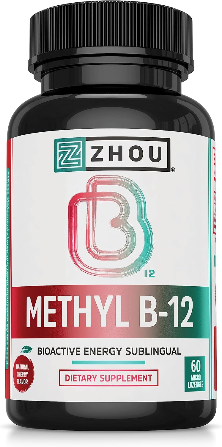 Zhou Methyl B12 - Vitamin B12 5000 mcg, Vegan Friendly - 60 Micro Lozenges | Methyl B-12 Supplement for Women & Men