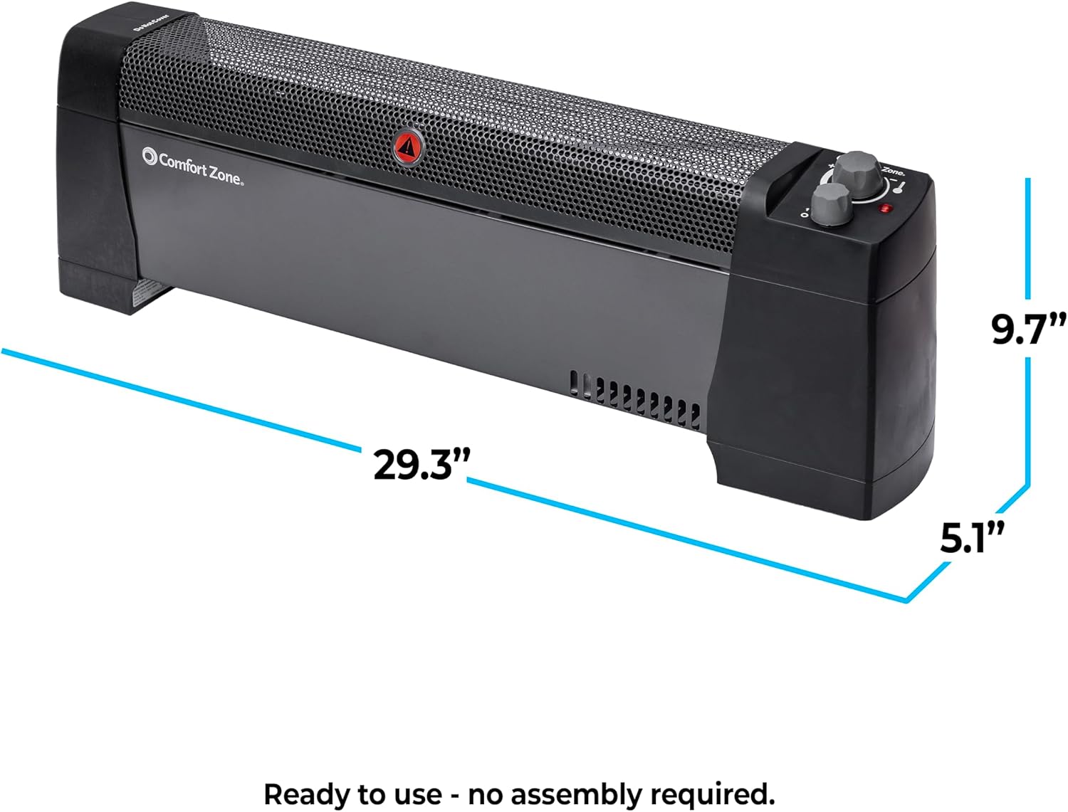 Comfort Zone Electric Baseboard Space Heater with Adjustable Thermostat, Dent-Proof End Panels, Overheat Protection, Tip-Over Switch, & Stay-Cool Body, Ideal for Home, Bedroom, & Office, 1,500W, CZ600