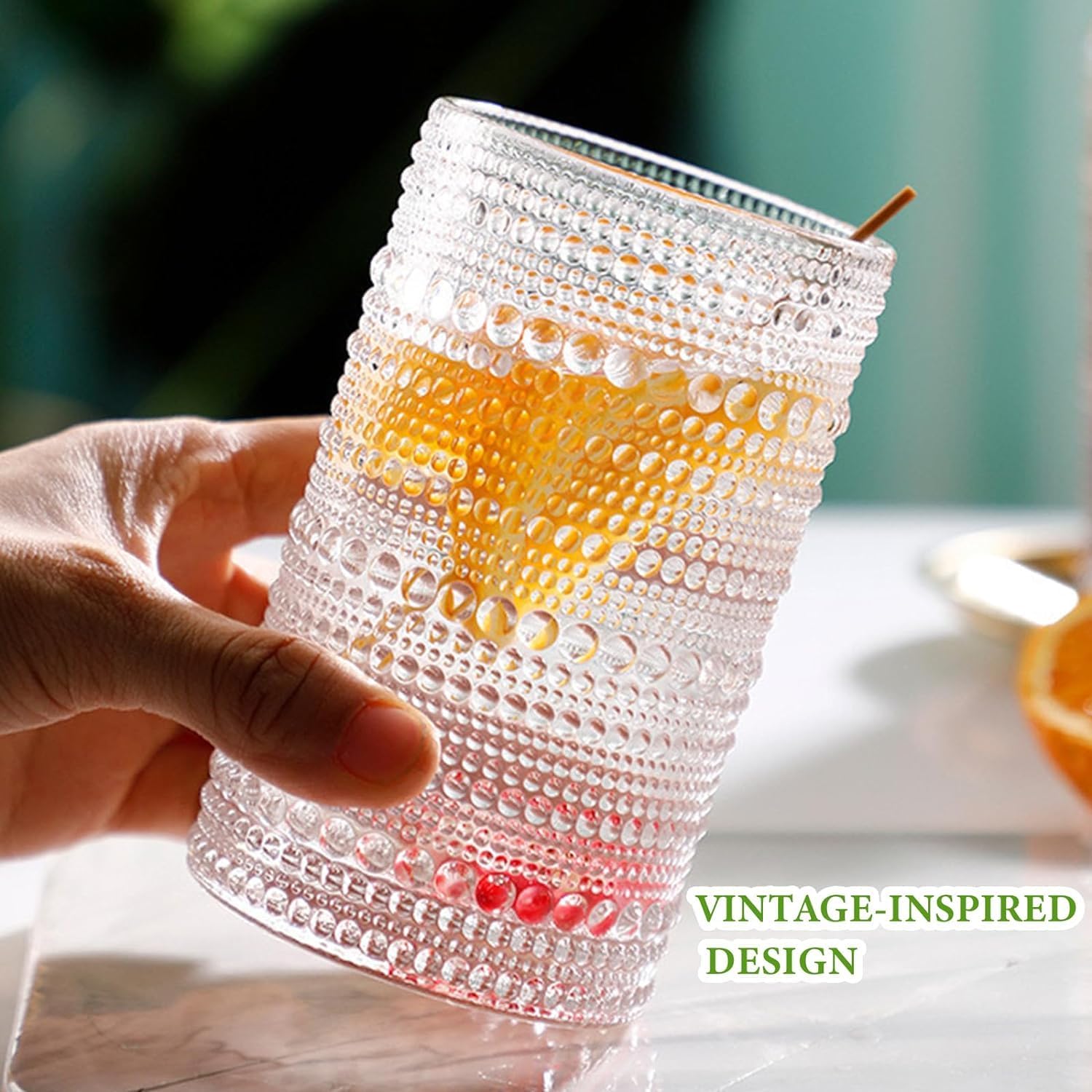 Hlukana Vintage Hobnail Drinking Glasses Set of 8, 12 oz Highball Glasses & 10 oz Cocktail Glasses Set, Kitchen Water Glasses Cup