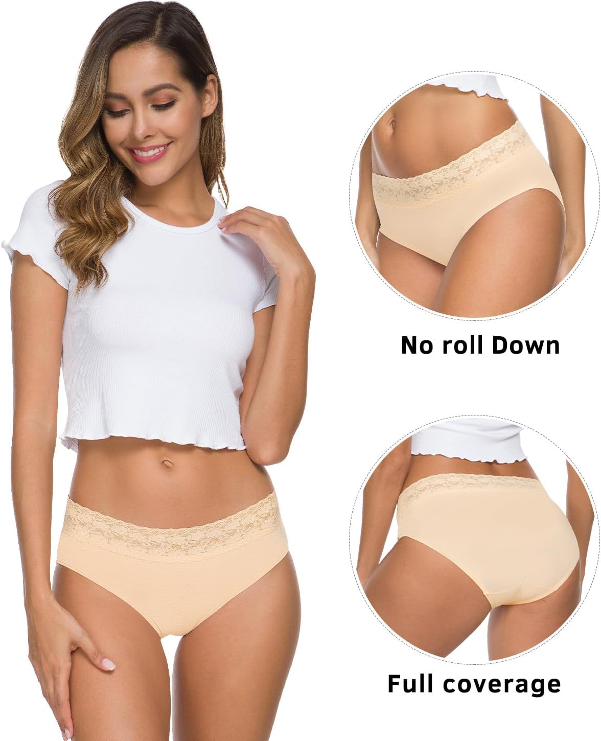 Wealurre Underwear Women Cotton Lace Waisted Bikini Panties 5-Pack