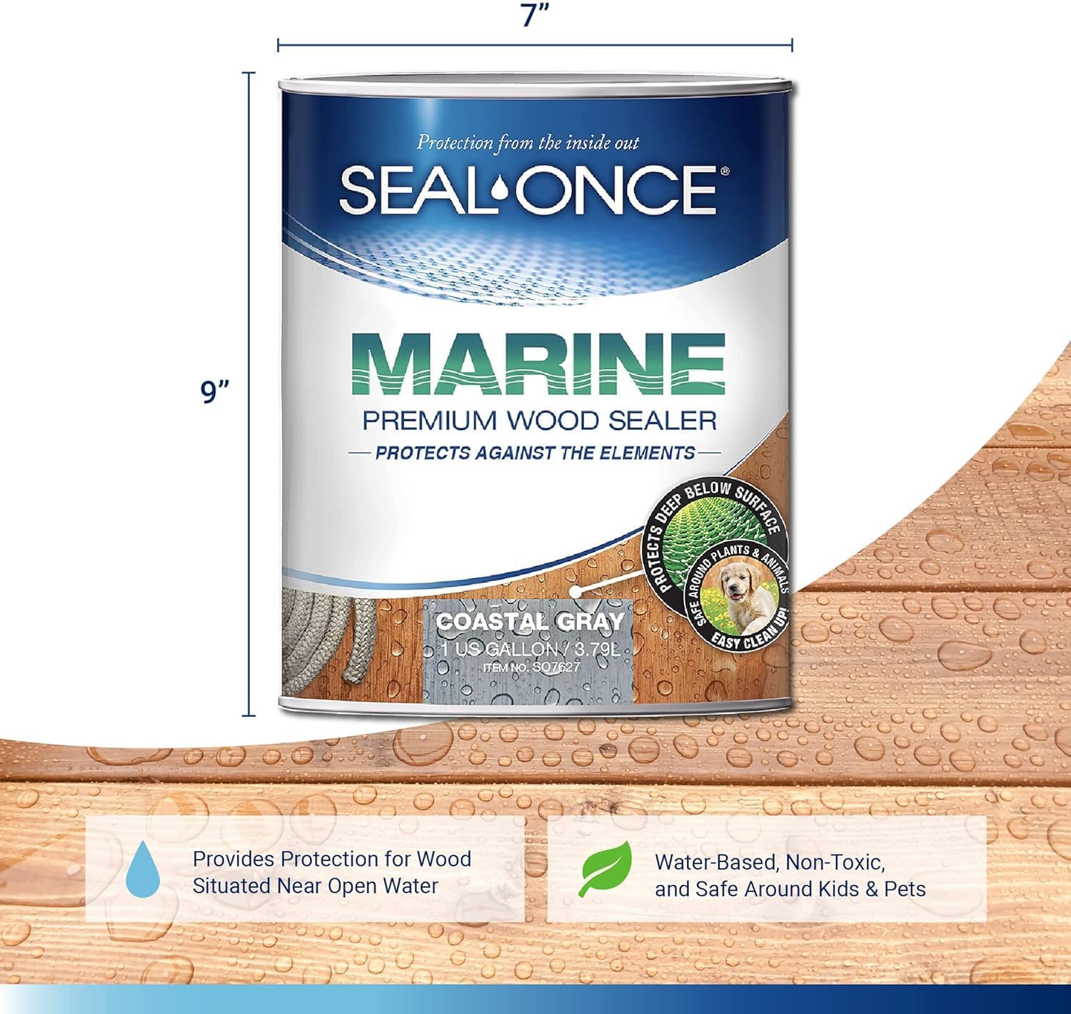 SEAL-ONCE Marine Penetrating Wood Sealer and Waterproofer, Clear, 1 Gallon | Waterproofer & Stain, Water-Based, Ultra-low VOC formula, For high-moisture areas