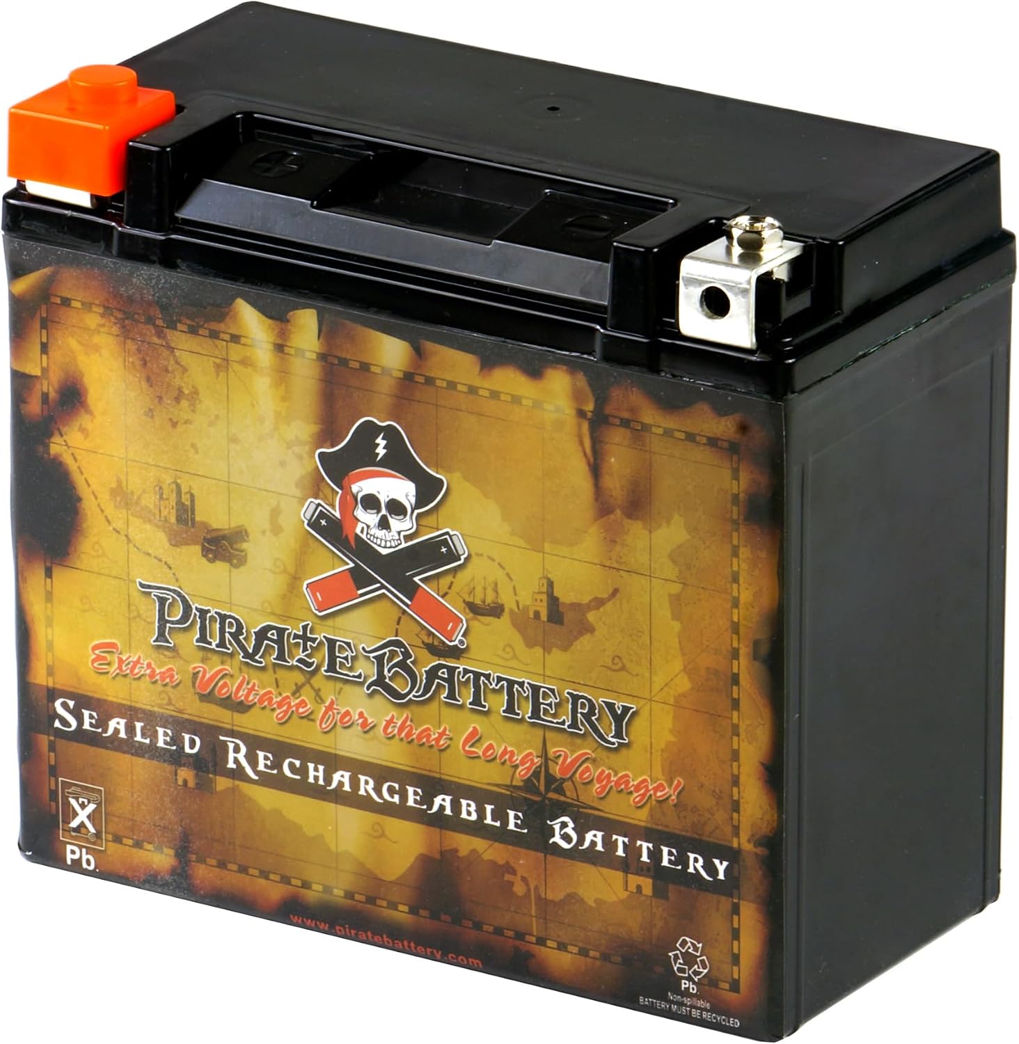 Pirate Battery YTX20HL-BS 310 CCA Maintenance-Free 12V 19Ah Battery Replacement for ATV, Harley Davidson Motorcycle, Jet Skis, Scooter, UTV, and More - Nut and Bolt (T3) Terminal