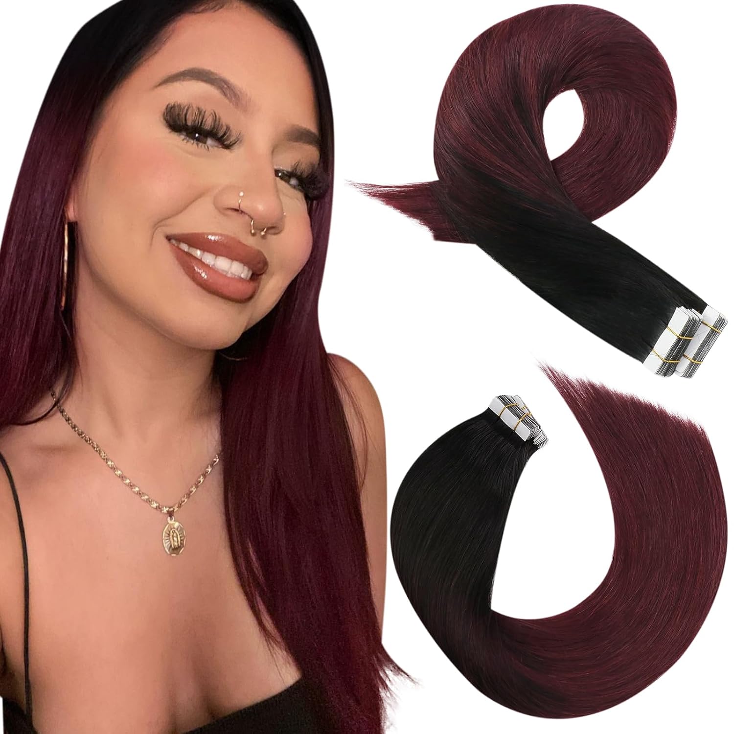 Moresoo Black Tape in Hair Extensions Human Hair, 18 Inch, 20Pcs, 50g