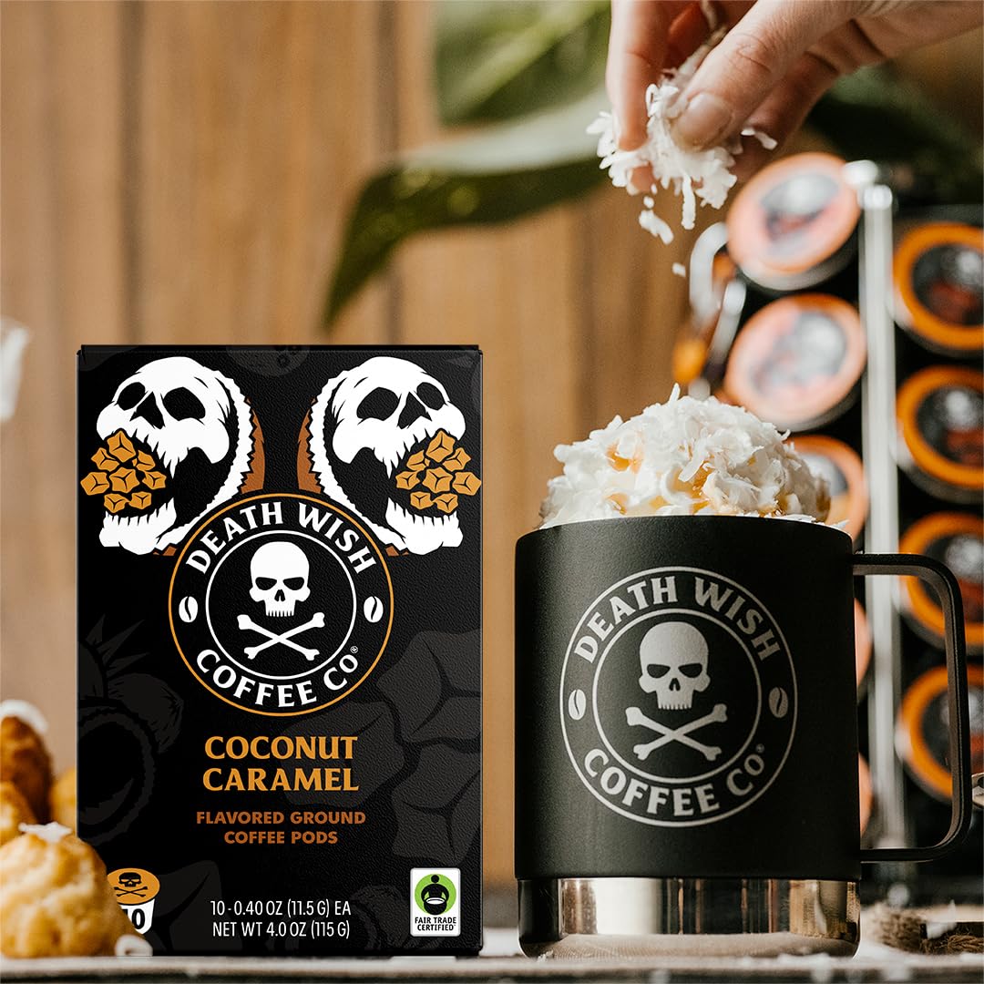 Death Wish Coffee Dark Roast Single Serve Coffee Pods, Organic, 50 Count | Fair Trade Arabica & Robusta, Baker's Chocolate & Cherry Notes, Low Acidity, Heavy Smooth Body, Bold & Intense