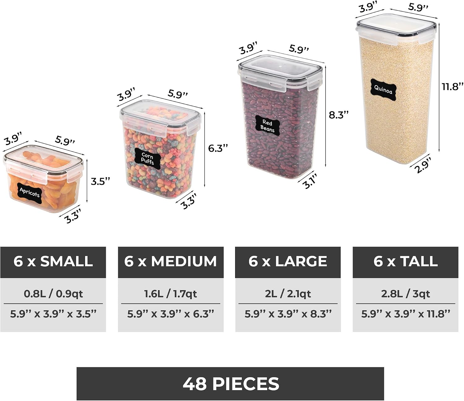Freshware Kitchen Storage Containers with Lids, 48 PCS Airtight Food Storage Containers, Plastic Kitchen Containers, Pantry Containers for Cereal