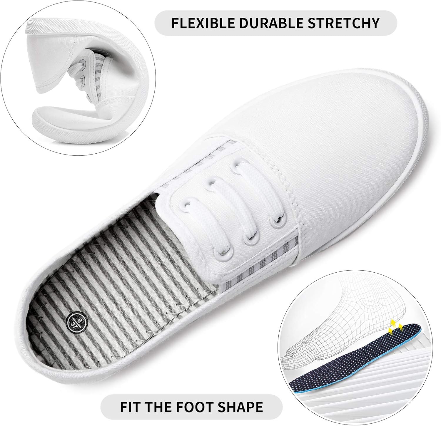 kufeiti Women's Canvas Slip On Shoes Sneakers for Women Fashion Comfortable White Black Elastic Sneakers for Women
