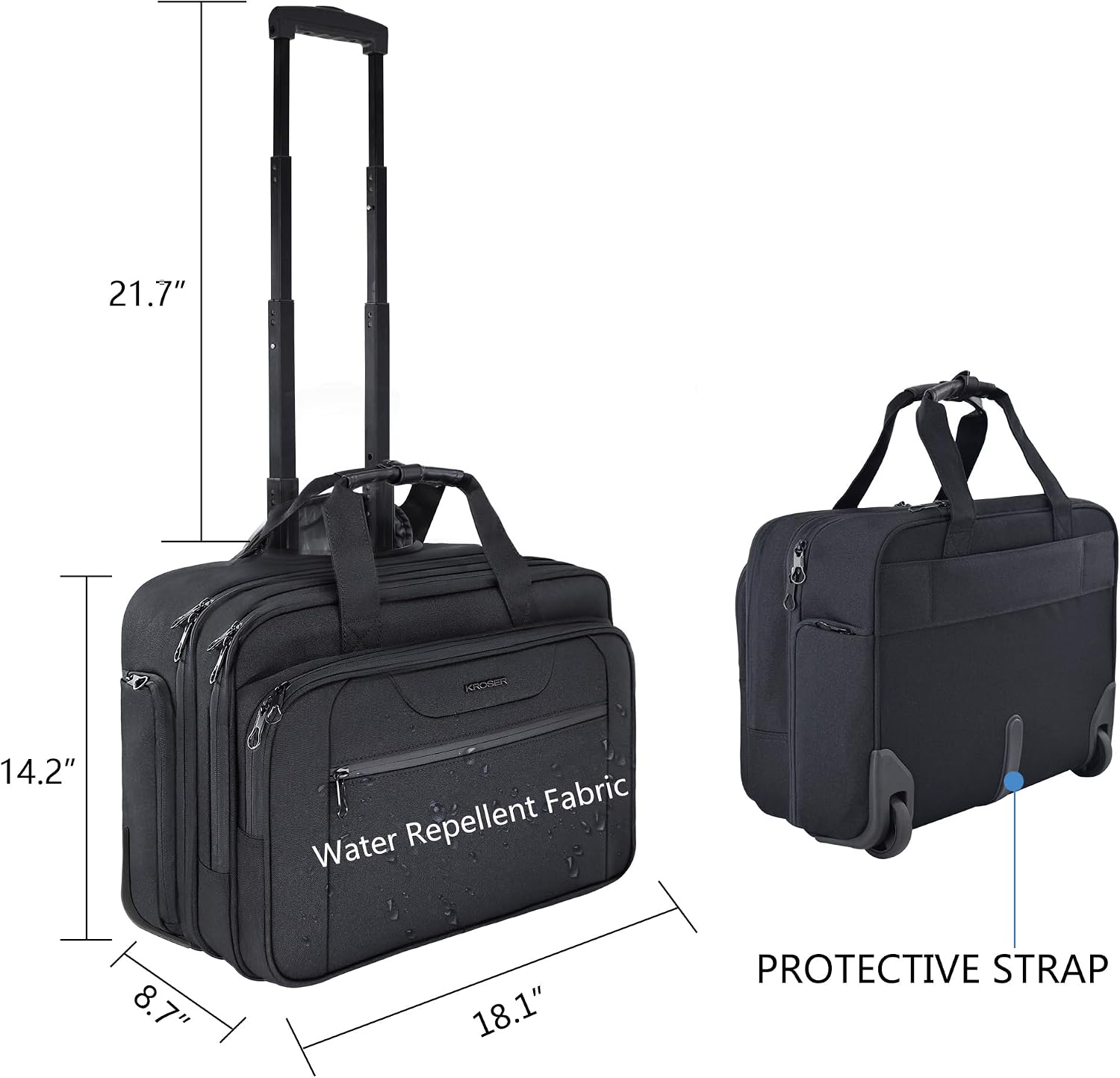 KROSER 17.3 Inch Rolling Laptop Computer Bag,Wheeled Briefcase，Roller case
