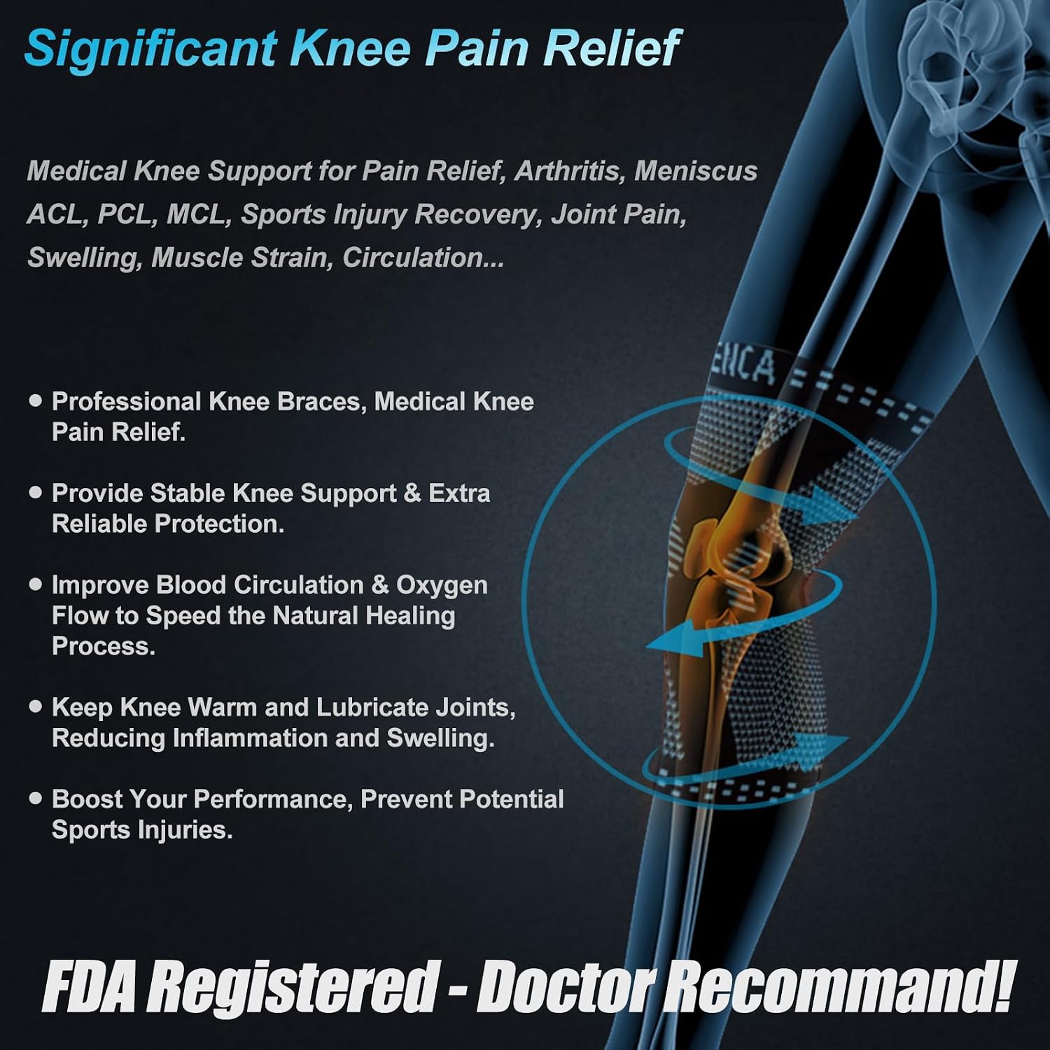 NEENCA Knee Braces for Knee Pain Relief, Compression Knee Sleeves with Patella Gel Pad & Side Stabilizers, Knee Support for Weightlifting, Running
