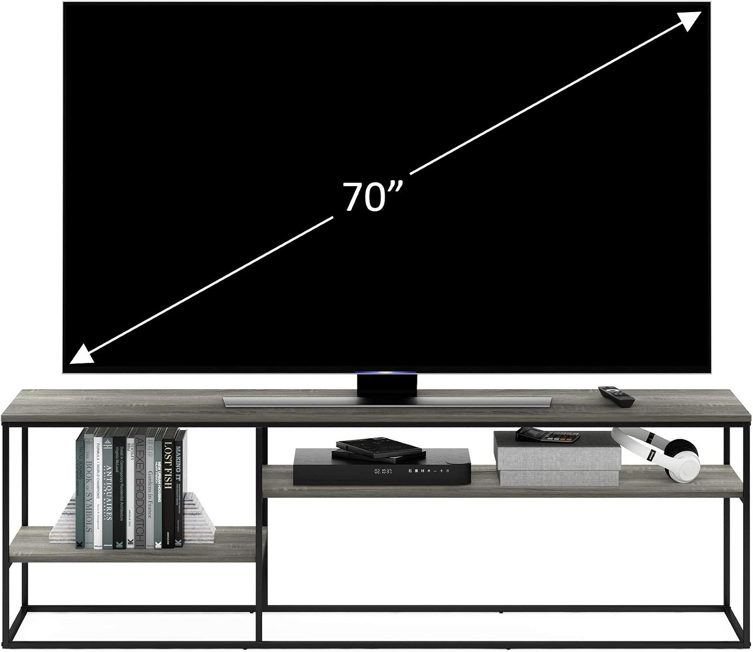 Furinno Moretti 3-Tier Metal Frame TV Stand, French Oak Grey