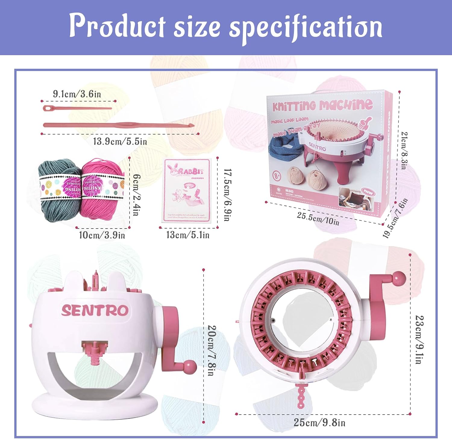 SENTRO Knitting Machine, 22 Needles Smart Knitting Round Loom, Knitting Board Rotating Double Knit Loom Machine for Kids
