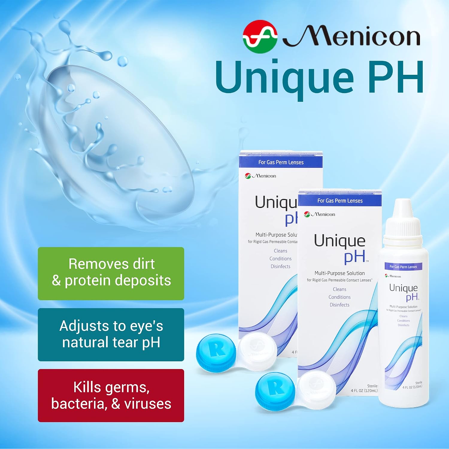 Menicon Unique pH Multipurpose Contact Lens Solution with Lens Case 4 fl oz