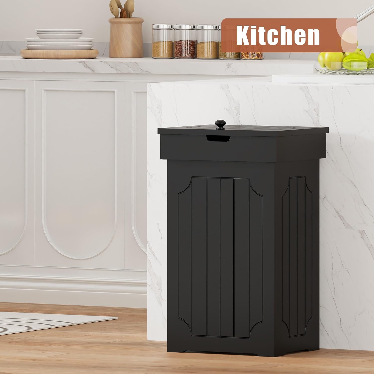 Function Home Trash Can Cabinet, 13 Gallon Kitchen Garbage Can, Wood Recycling Trash Bin, Freestanding Dog Proof Trash Can, Farmhouse Trash Cabinet with Lid for Home Kitchen Bathroom, Yellow