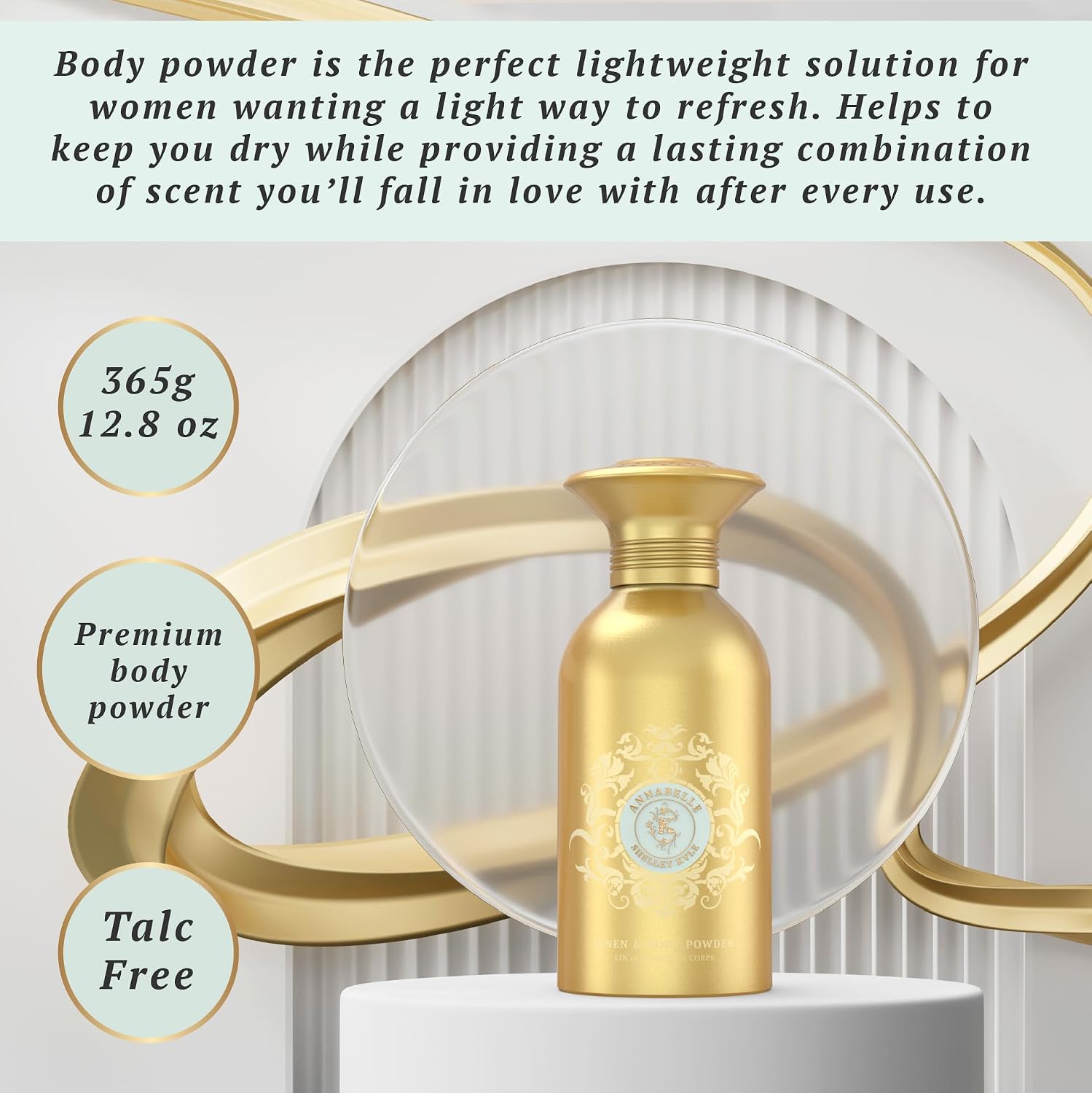 Talc-Free Body Powder for Women for Daily Use and After Bath - Annabelle 365 g (Puff not included)