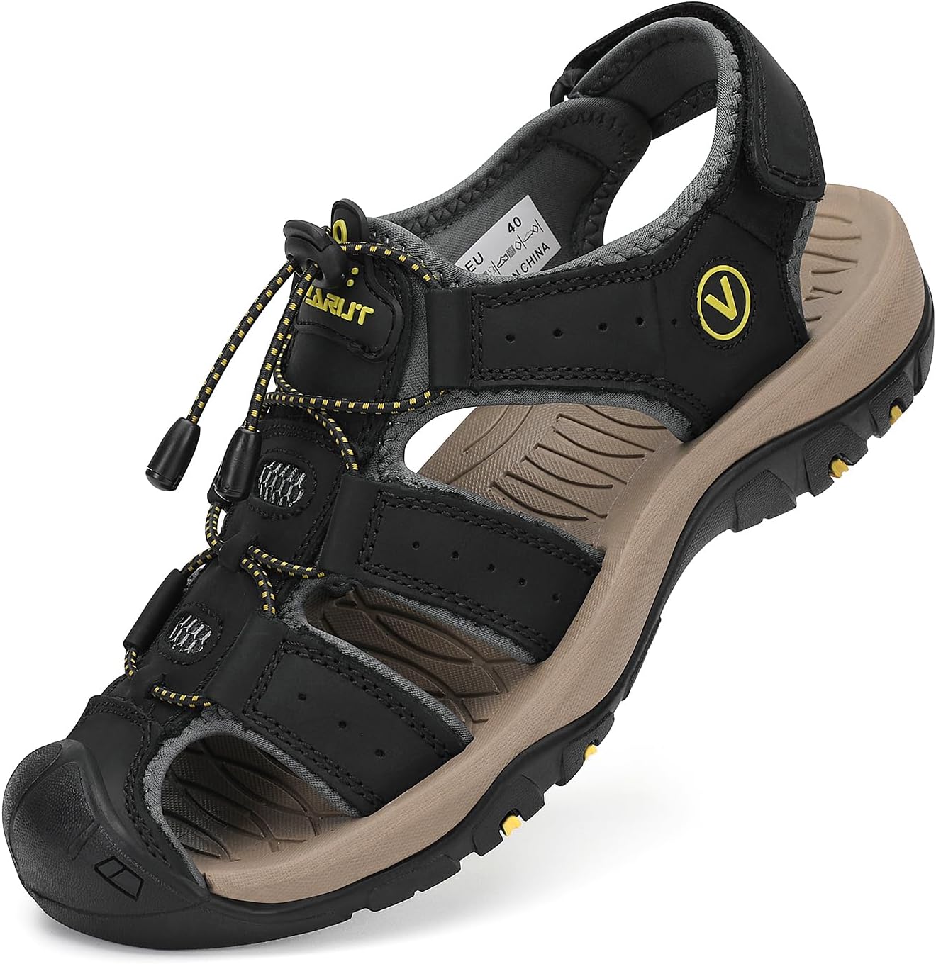 FLARUT Men's Sport Sandals Closed Toe Leather Water Hiking Shoes