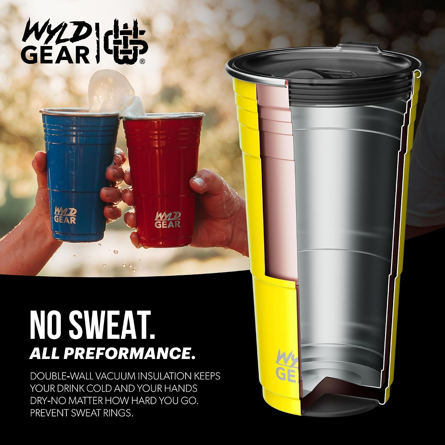Wyld Gear Party Cup 24oz Red Stainless Steel Reusable Metal Cup with Lid