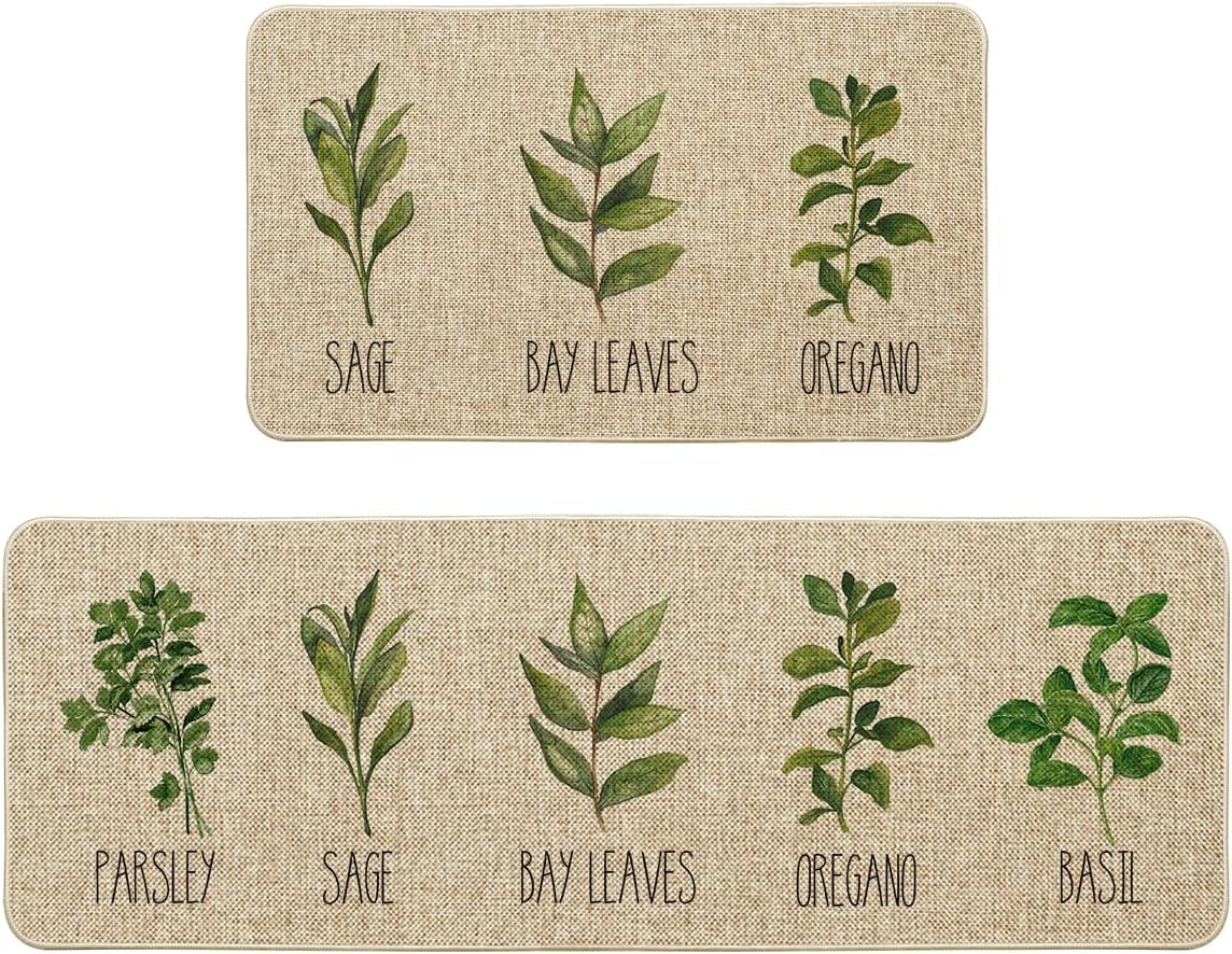 Artoid Mode Parsley Sage Oregano Basil Bay Leaves Decorative Kitchen Mats Set of 2