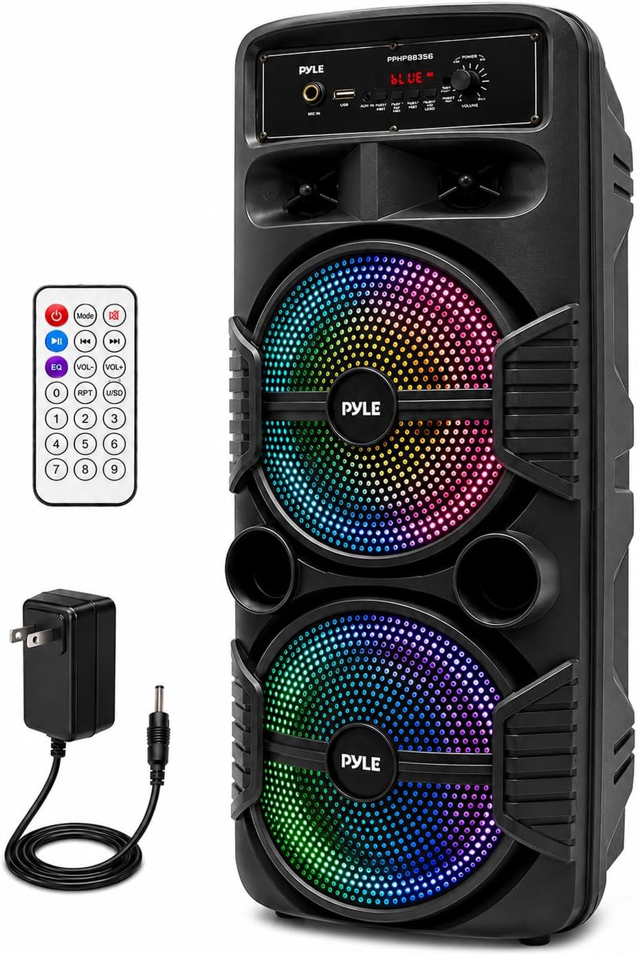 Pyle Wireless Active PA Speaker System - 1000W Portable High Powered Bluetooth Compatible Outdoor Sound Speaker w/ USB SD MP3 FM Radio AUX RCA LED DJ Lights - 35mm Stand Mount, Remote