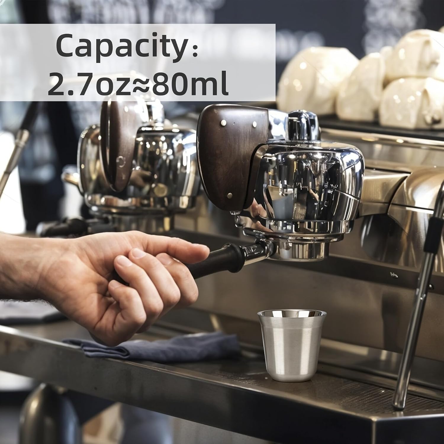 RECAPS 80ml Stainless Steel Espresso Cups Set (Stainless Steel) | 2 Pack Double Wall 304 Stainless Steel Demitasse Cups 2.7oz (Small Cup)