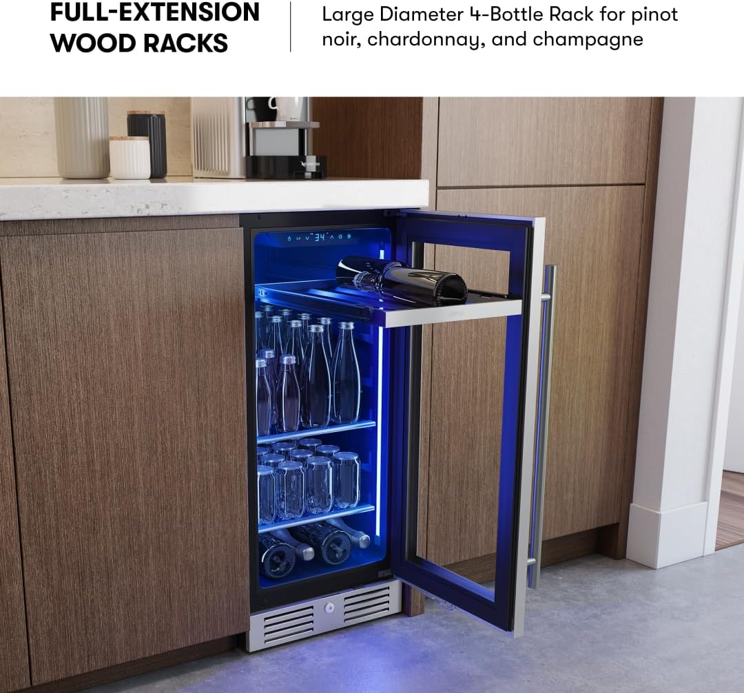 Zephyr Presrv 15 Inch Slim Wine Fridge Beverage Refrigerator Under Counter