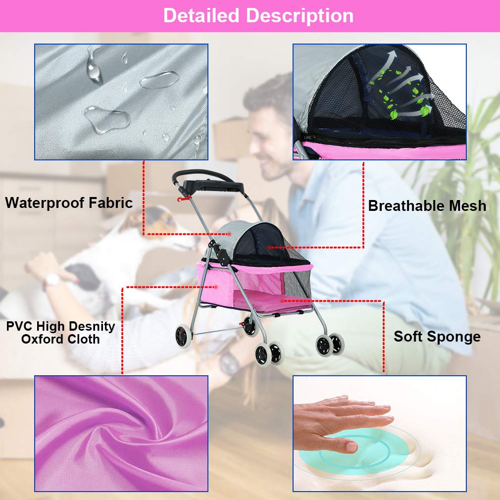 Pet Stroller 4 Wheels Posh Folding Waterproof Portable Travel Cat Dog Stroller with Cup Holder,Blue