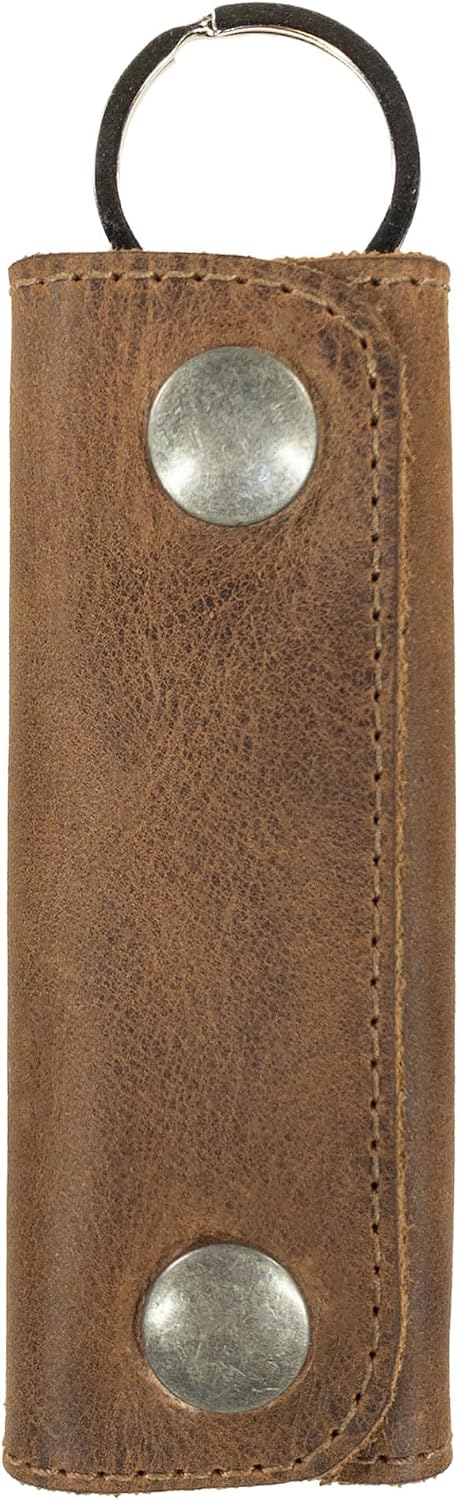 Hide & Drink, Leather Double Snap Key Holder, Key Ring Organizer, Accessories, Handmade :: Bourbon Brown