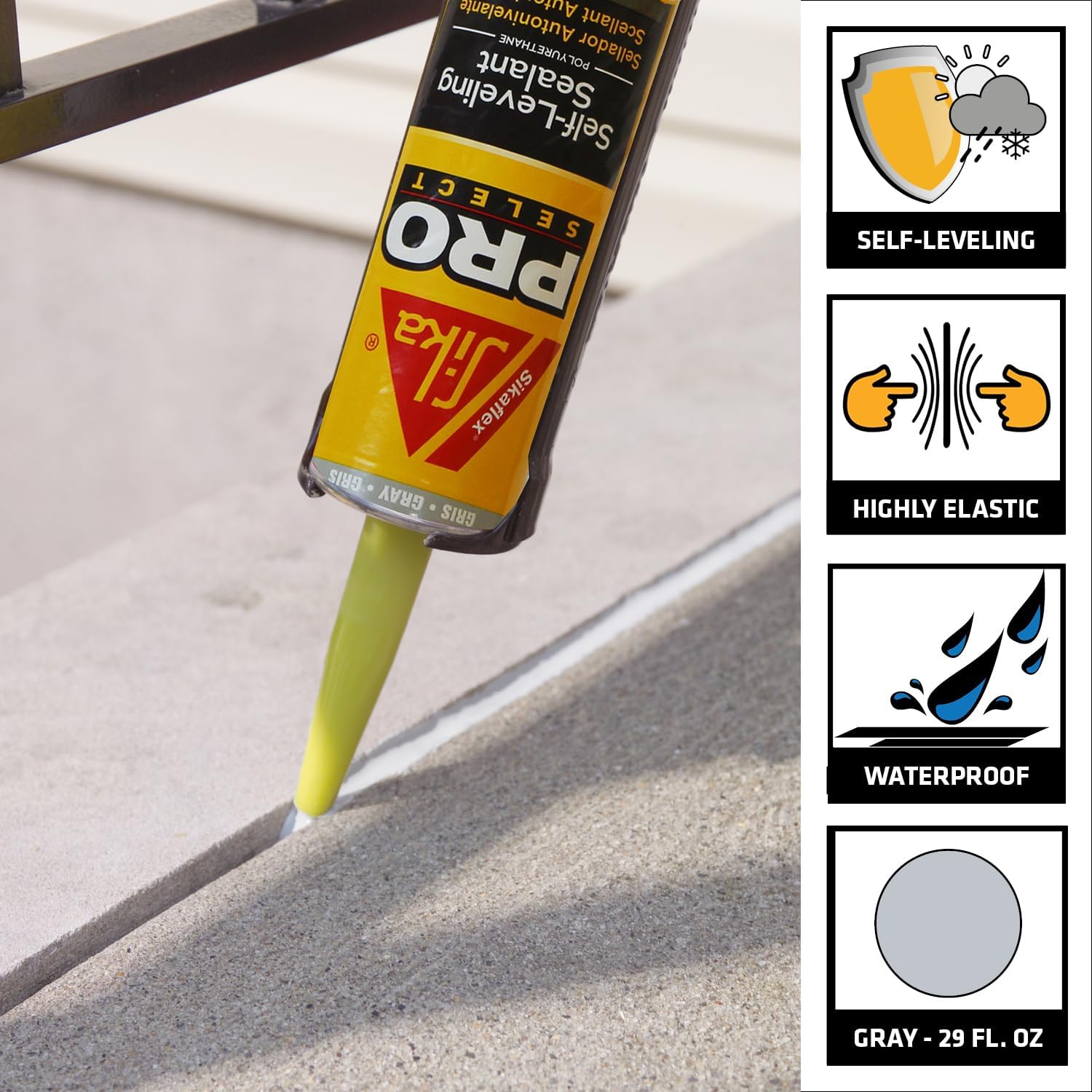 SIKA Sikaflex Self-Leveling Sealant, Gray Polyurethane, Fast Curing, for Concrete Expansion Joints, Waterproof, Paintable, Fills Cracks up to 1.5 in., 10.1 fl. oz Cartridge