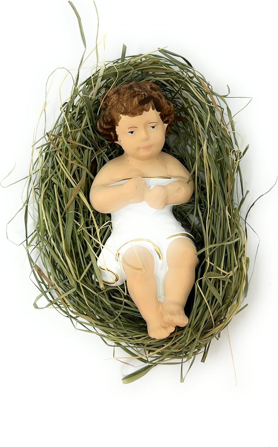 4 Inch Baby Jesus in Manger Figurine, Small Baby Jesus Manger Crib for Nativity Set on Natural Hay, Handcrafted Holy Gift Made in Poland