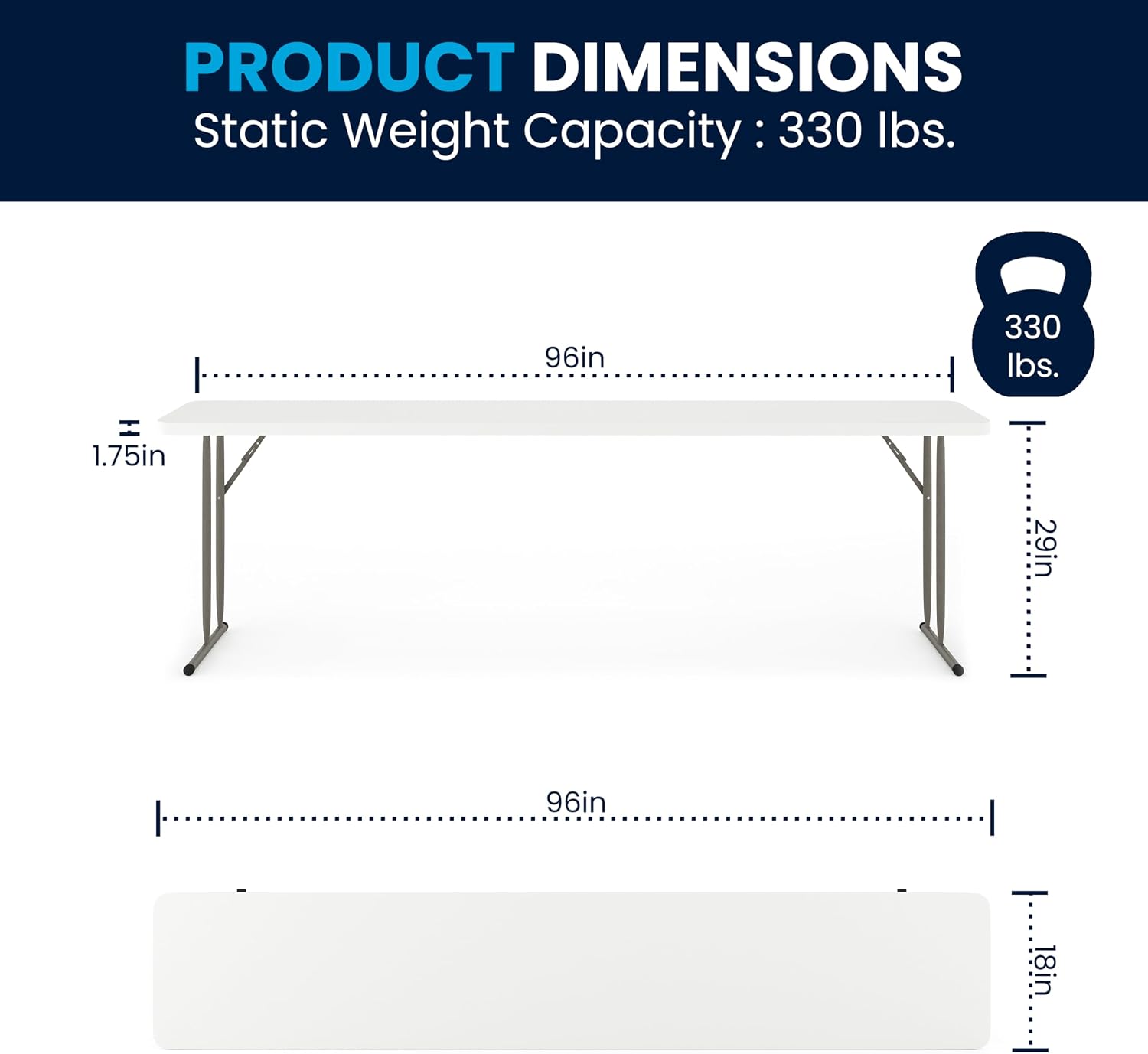 Flash Furniture Elon 6' Plastic Folding Training and Event Table, Rectangular Folding Training Table with 220-lb. Static Weight Capacity, White
