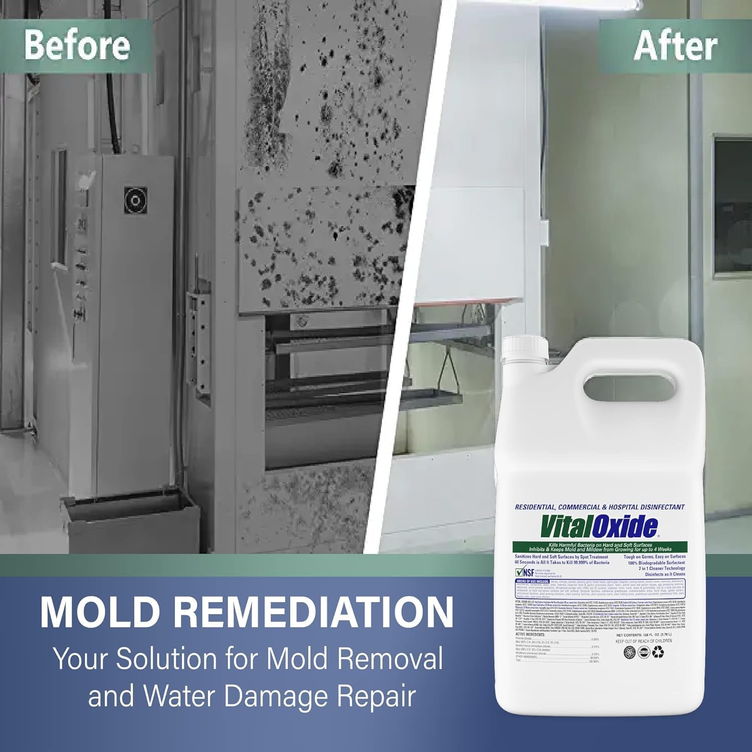 Vital Oxide Disinfectant, Deodorizer, Cleaner, Food-Contact Sanitizer, Virucide – (EPA registration #82972-1) – Kills Mold & Mildew, Eliminates Odors -1 Gallon | EPA registration 82972-1, disinfectant, deodorizer, cleaner, food-contact sanitizer and viru…