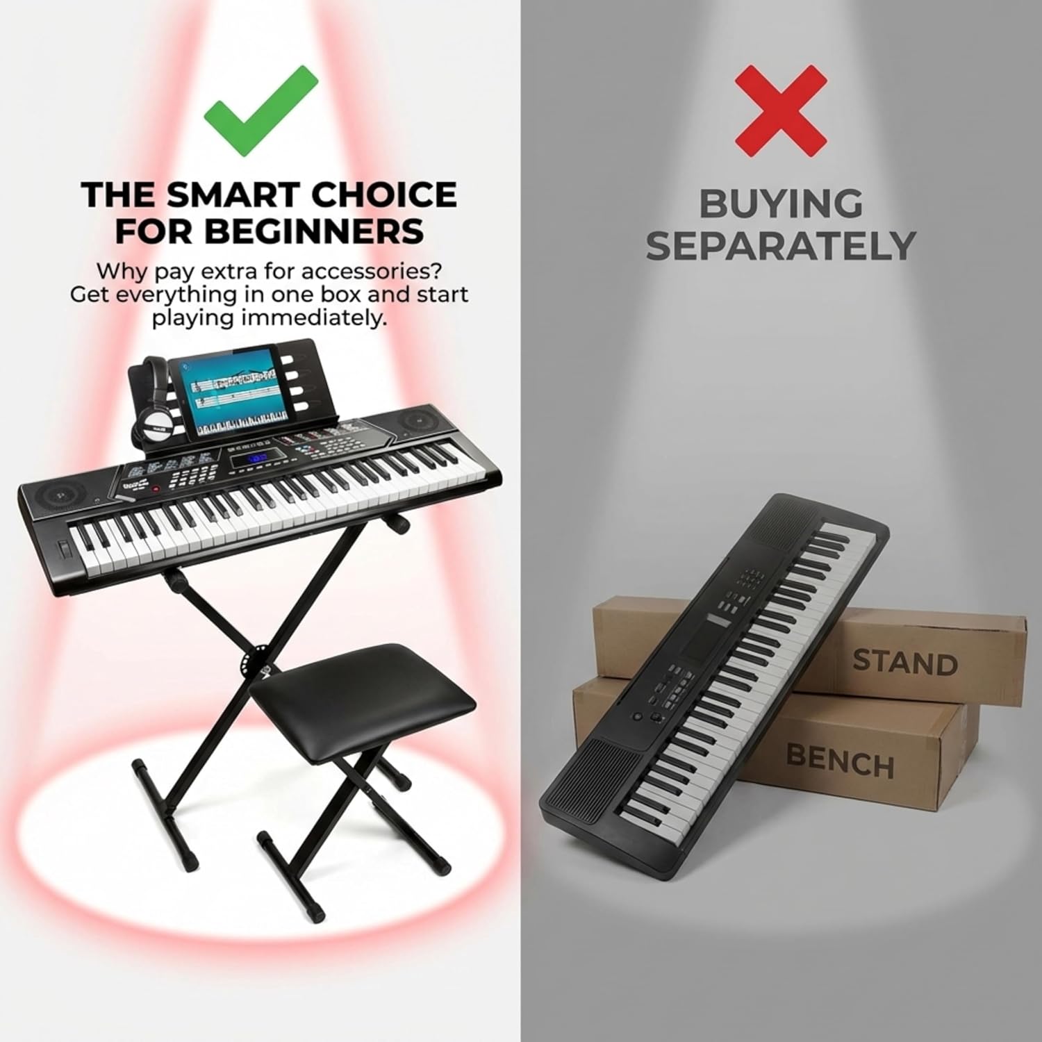 RockJam RJ561 61 Key Keyboard Piano Kit with Stand, Stool & Headphones