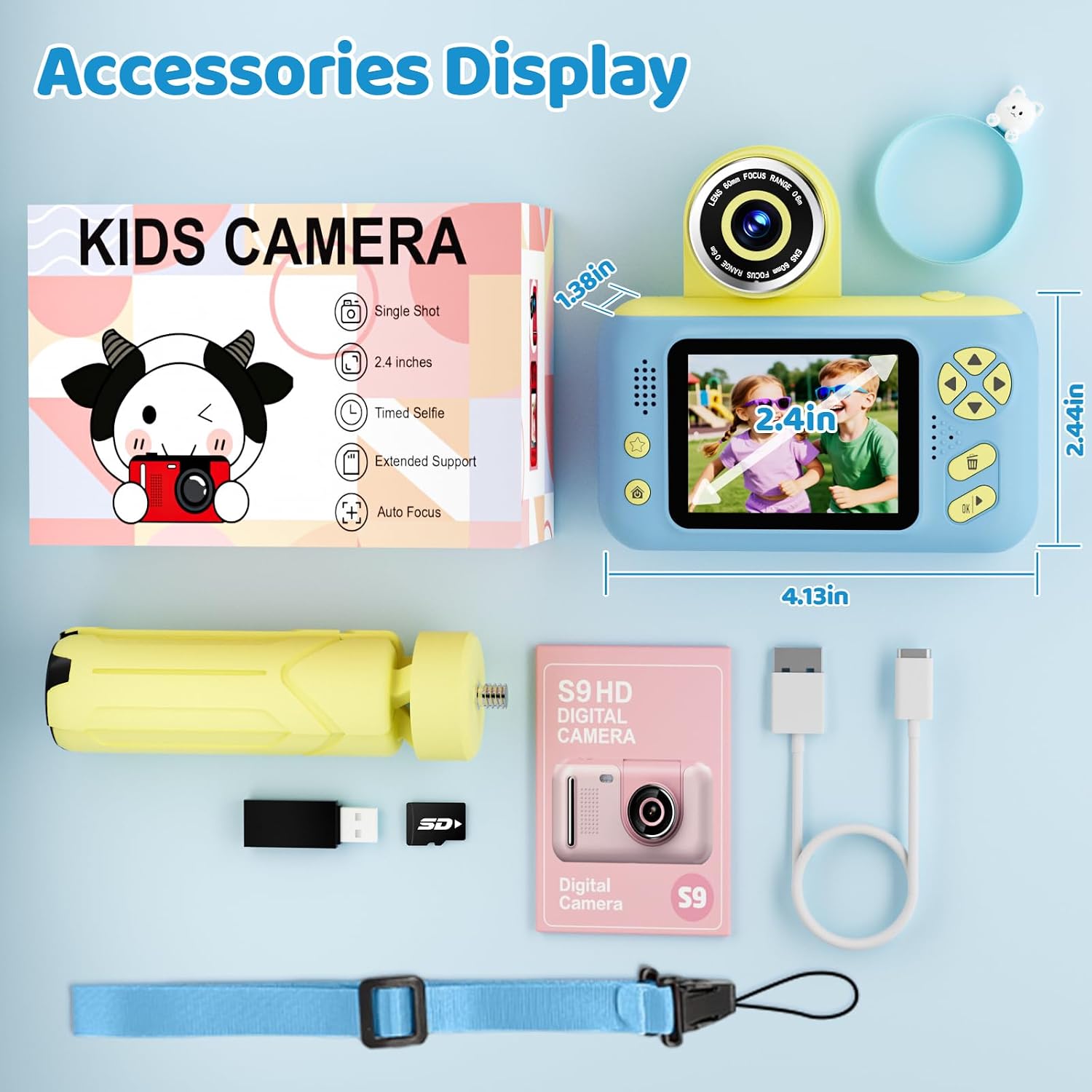 Makolle Camera for Kids, Portable Travel Camera for Childrens Age 3-8, Blue | Flip Up Lens, Drop Proof, With Tripod, Long Battery Life, SD Card Included, Birthday Gifts for Boys and Girls Age 3-12