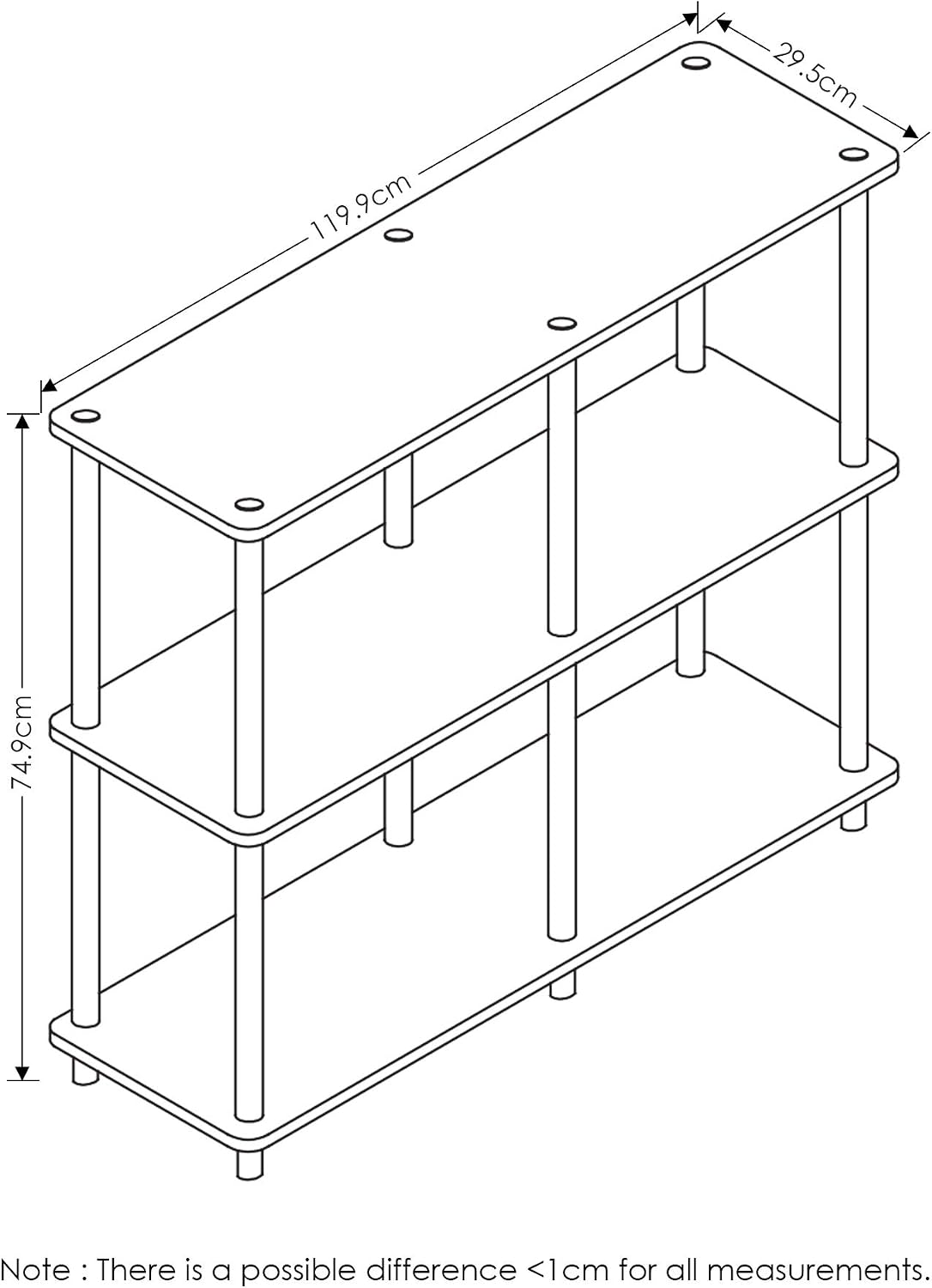 Furinno TURN-N-TUBE Storage Shelves, 3-Tier 47.4 Wide Book Shelf, Corner Shelf, Toolless Open Shelves, for Organization and Storage, Living Room, Garage, Home Office, Black