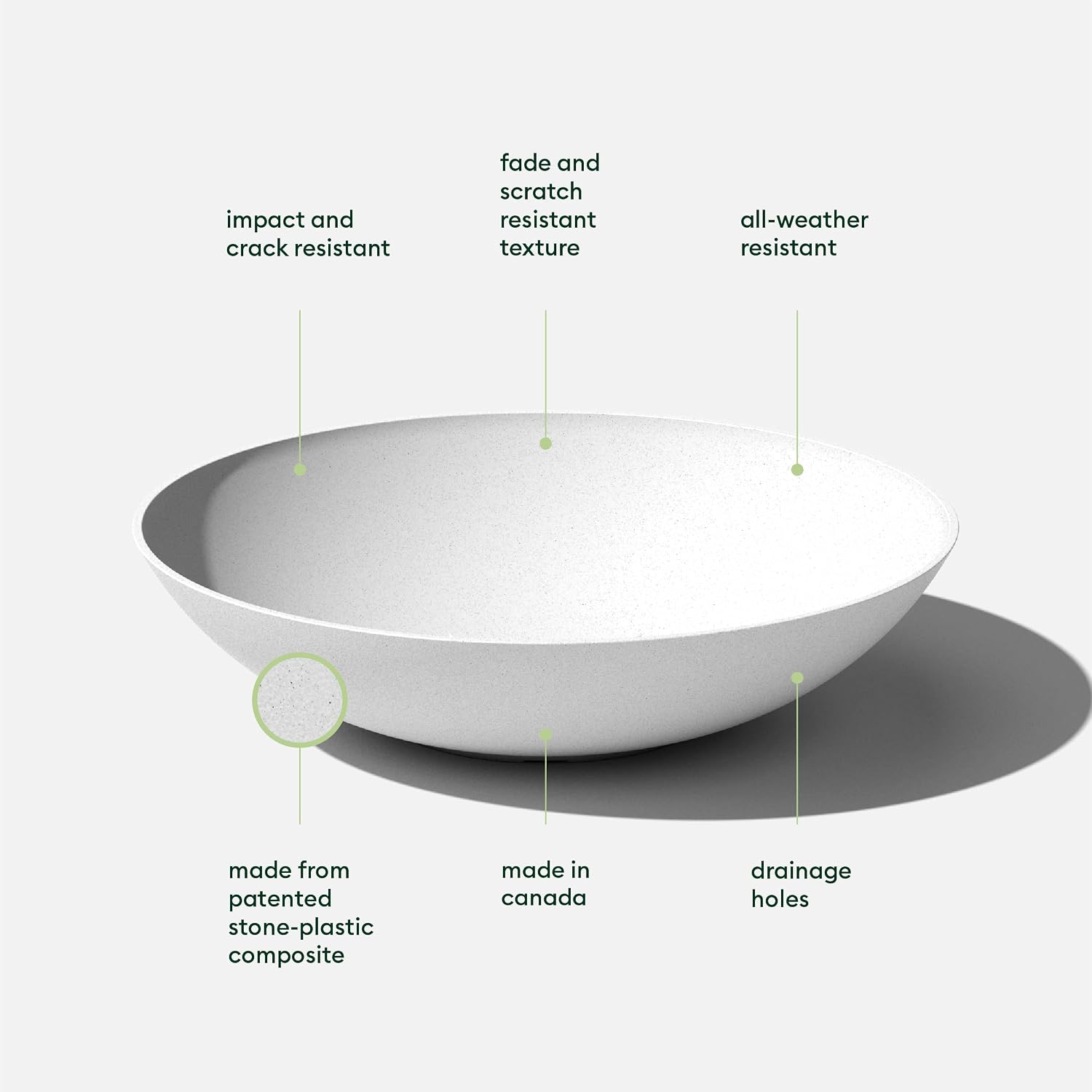 Veradek Mason Series Lane Bowl - Large Outdoor Bowl Planter | Made From a Durable Plastic-Stone Composite With Pre-Drilled Drainage Holes. Modern Patio/Tabletop Décor