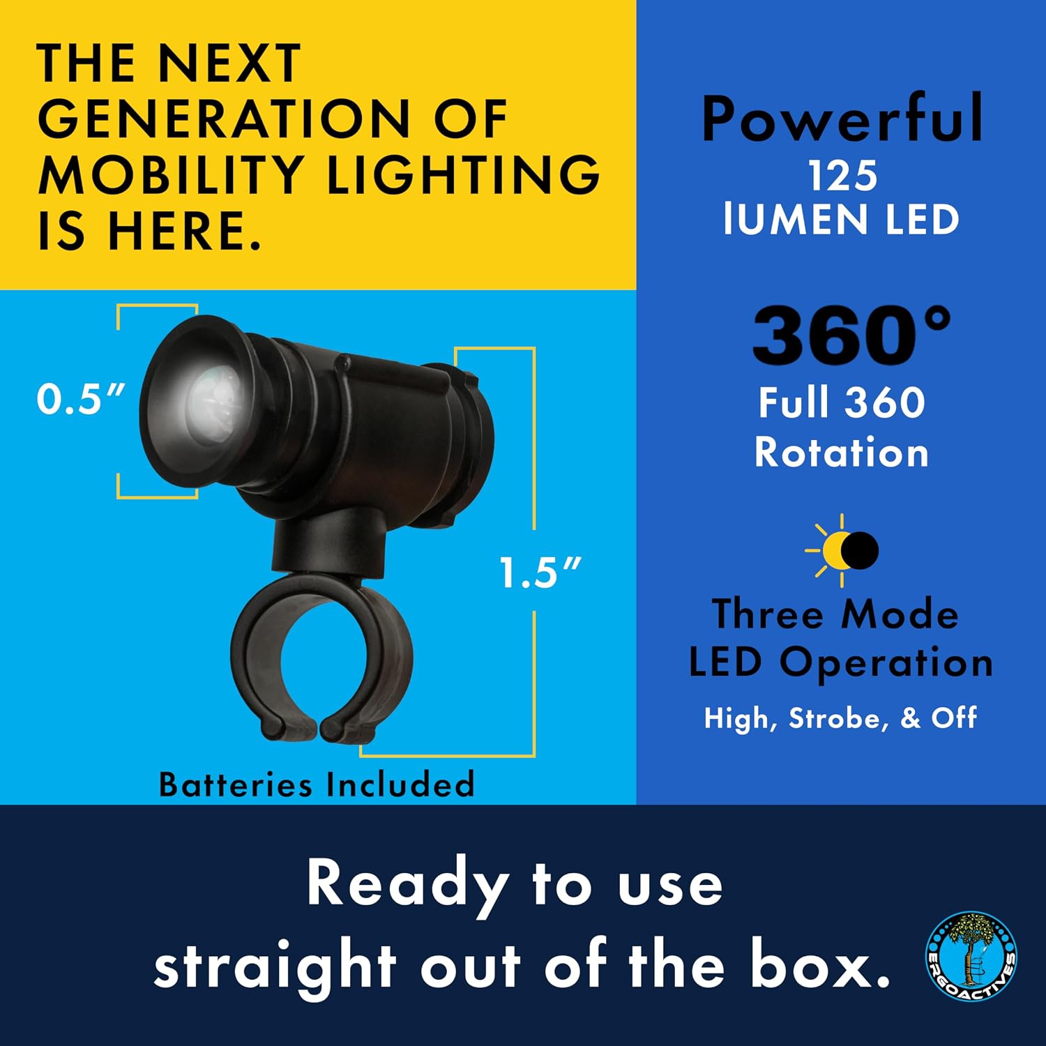 LightBaum 2G LED Flashlight for Canes, Crutches & Walkers — Universal Clip-On Mount, Adjustable Angle