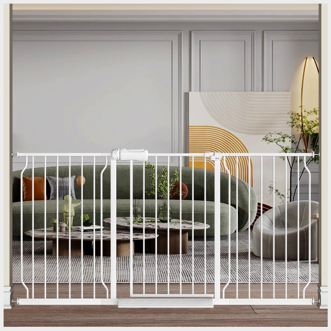 Fairy Baby Extra Wide Baby Gate for Doorways Auto Close Safety Gates for Bedroom, Fits 57.5 Inch to 62 Inch with Pressure Mounted Extention Kit, White | Pressure Mounted No Drill Pet Gate with Door, Heavy Duty Walk-Through Gate for Toddlers, Kids, Dogs,…