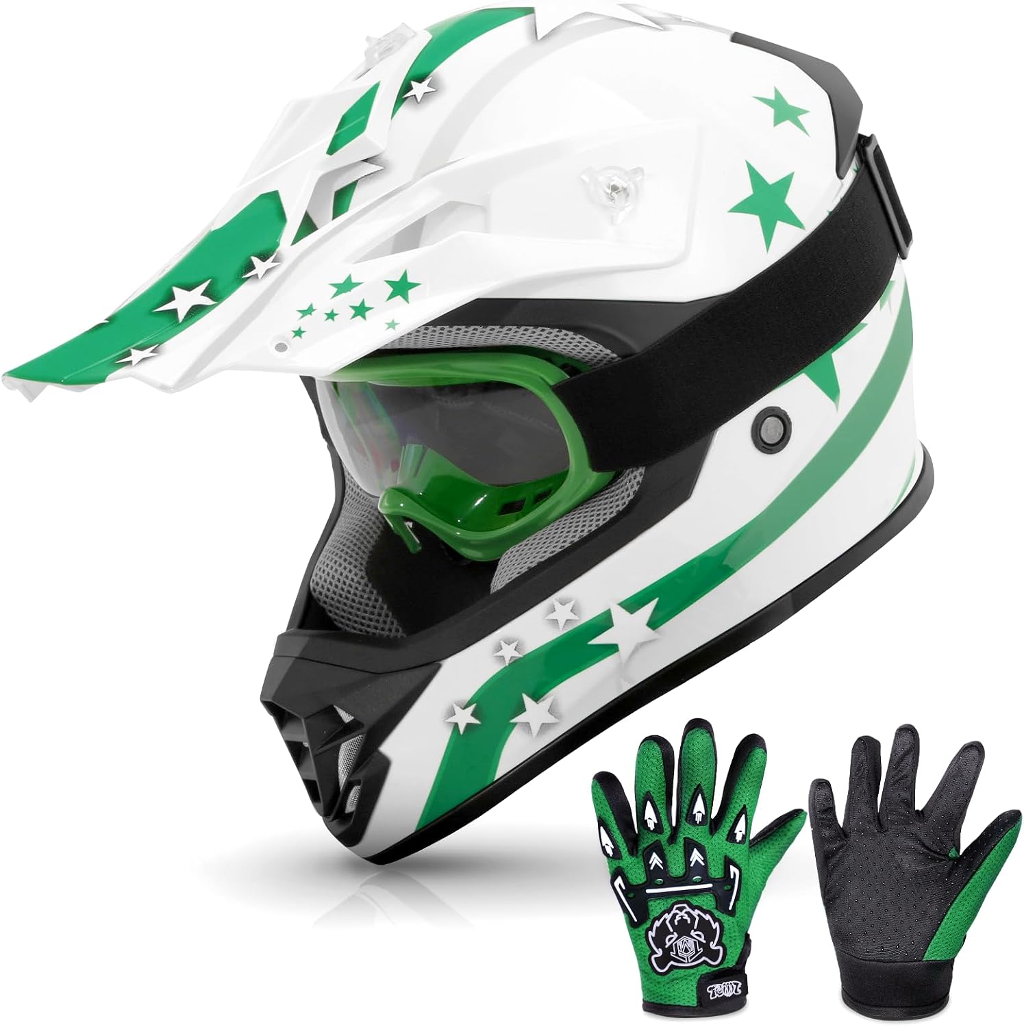 TCMT Youth Dirt Bike Helmet DOT Certified - Kids Full Face Motocross ATV Helmet with Goggles, Gloves and Helmet Bag for Off-Road, BMX, MX, Street Riding