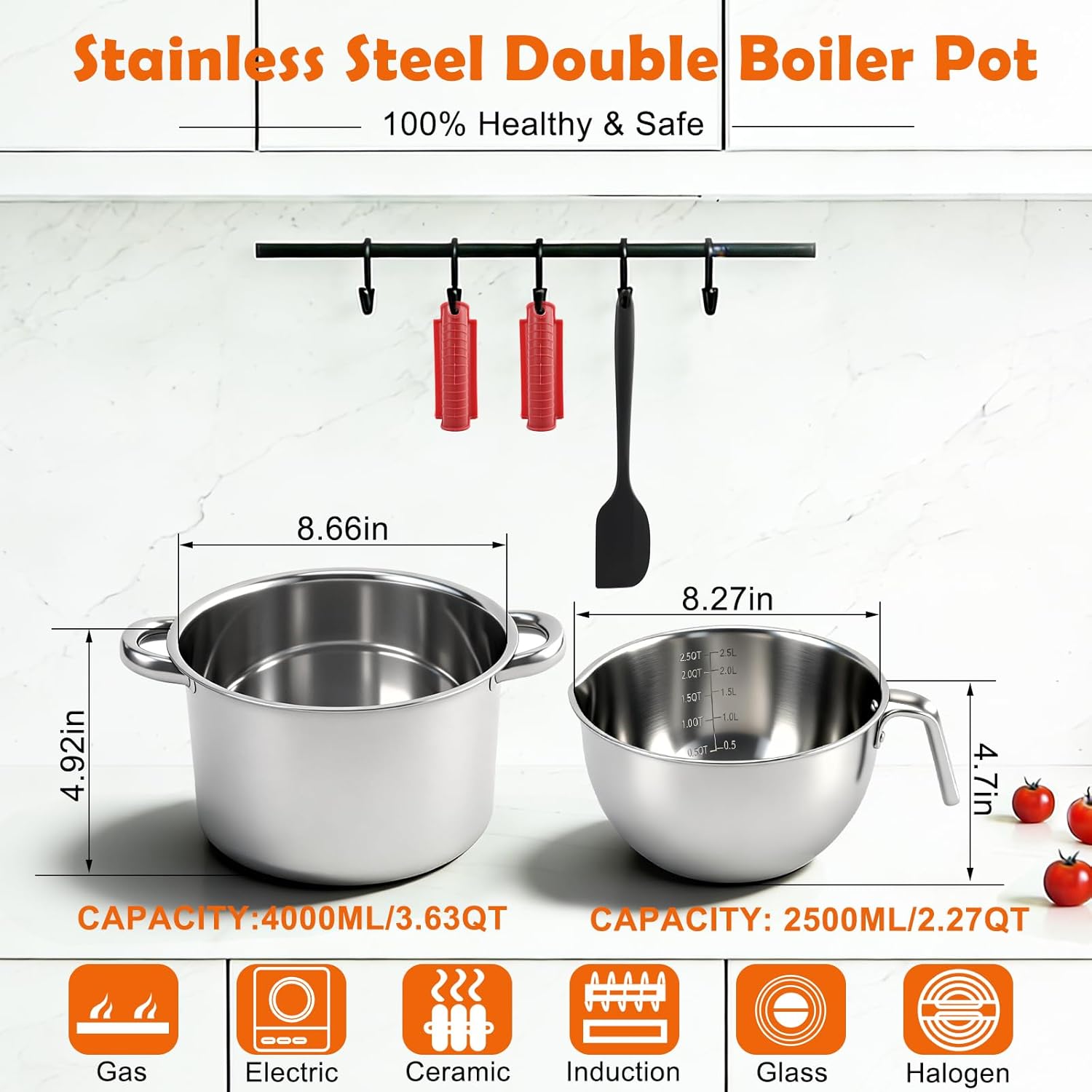 Stainless Steel Double Boiler Melting Pot, Double Boilers for Stove Top