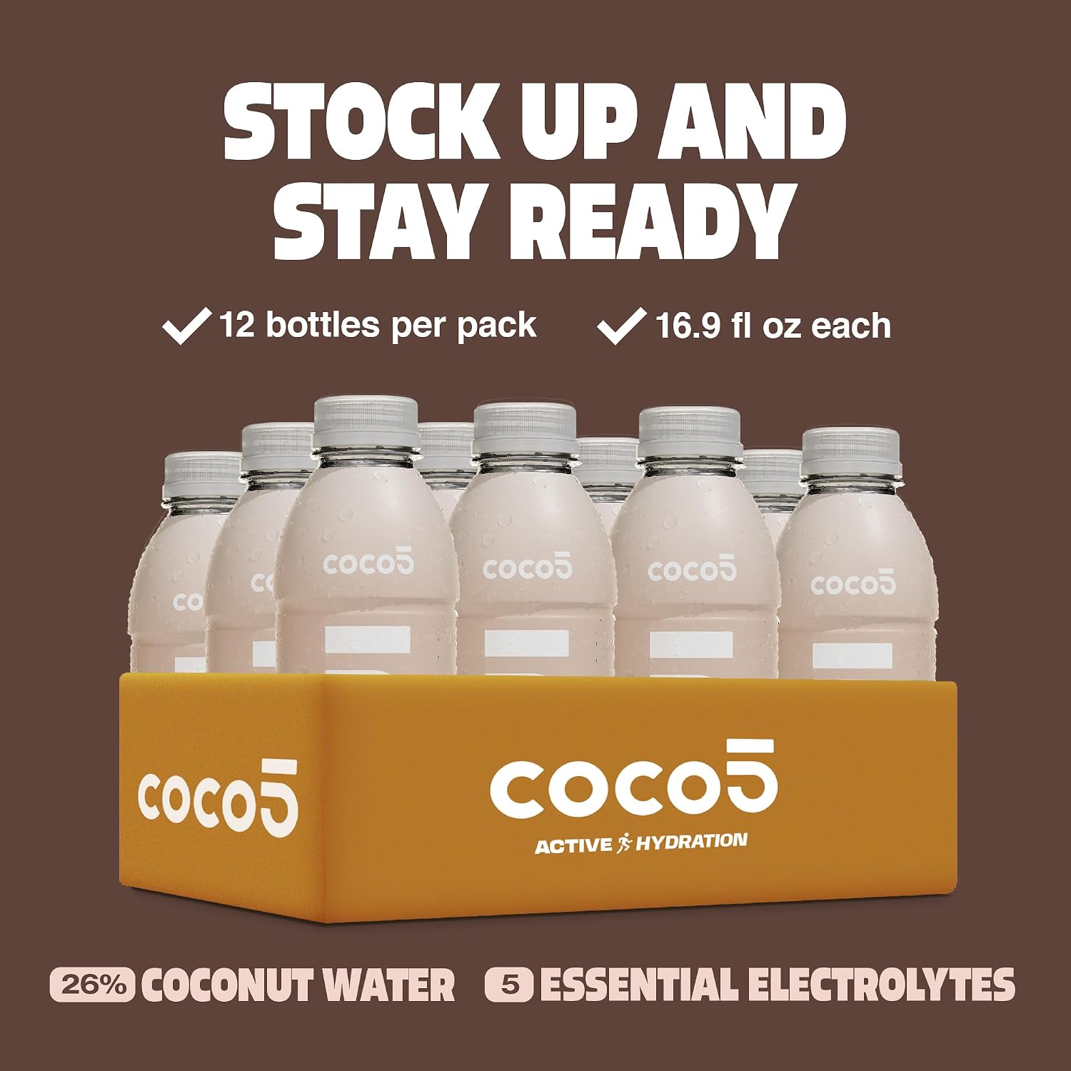 Coco5 Original Coconut Water Natural Electrolyte Sports Drink, 12 Pack | Active hydration. Low sugar, nothing artificial. Potassium, sodium, magnesium, calcium, chloride. 8 real ingredients.