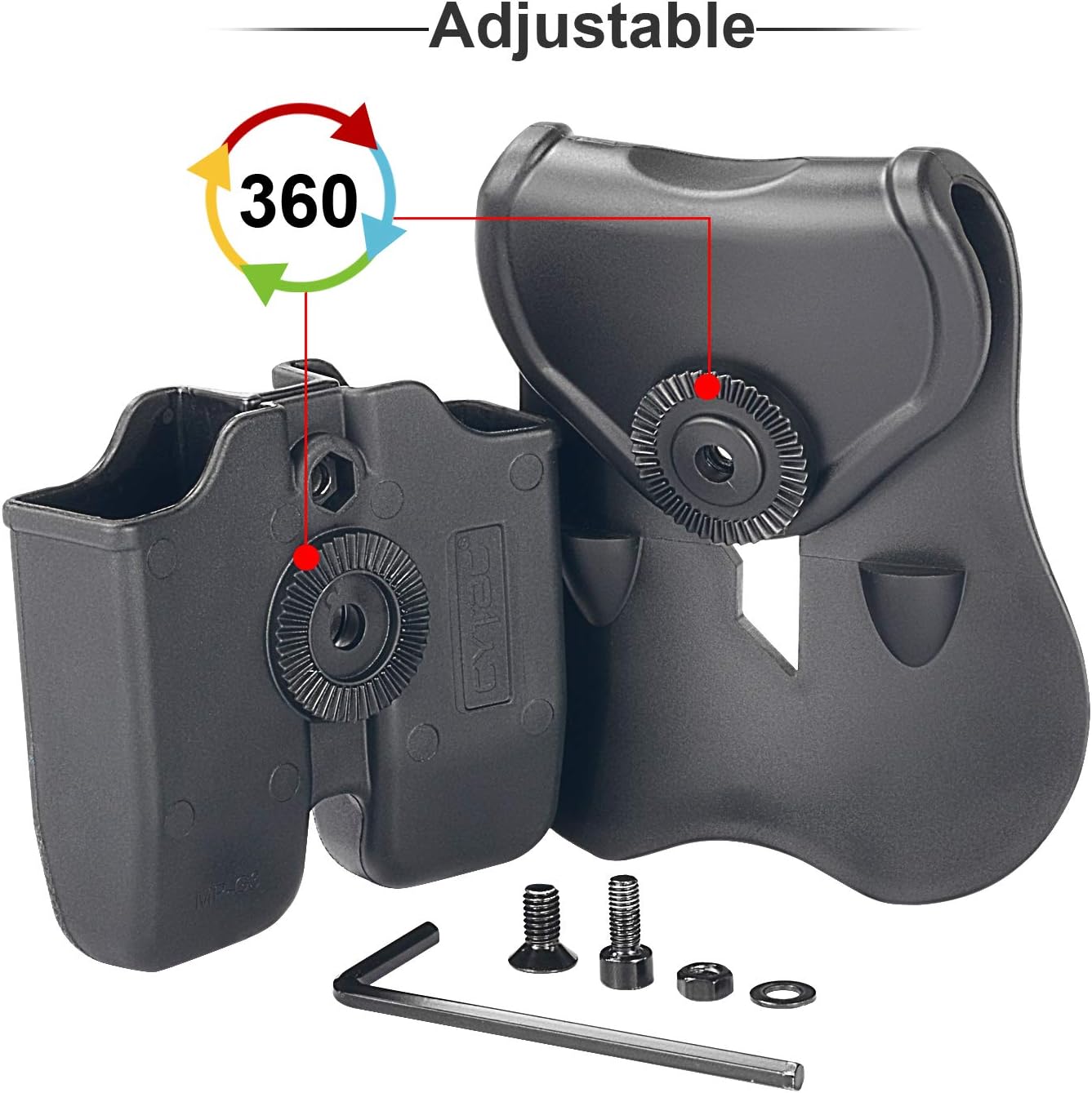 Double Mag Pouch Fit Glock 9mm/.40 Cal Magazines | Polymer Paddle Holster with 360°Adjustable Cant , Ambidextrous, Outside Waistband, Black