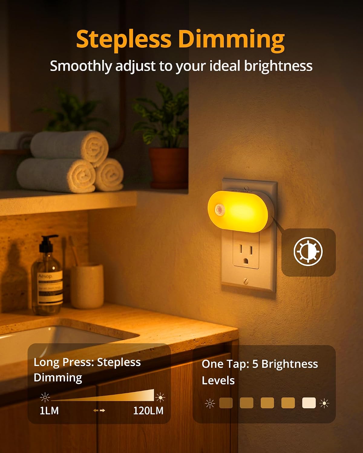 Lyridz 120 Lumens Ultra Bright Plug-in Motion Sensor Night Light, 6-Pack