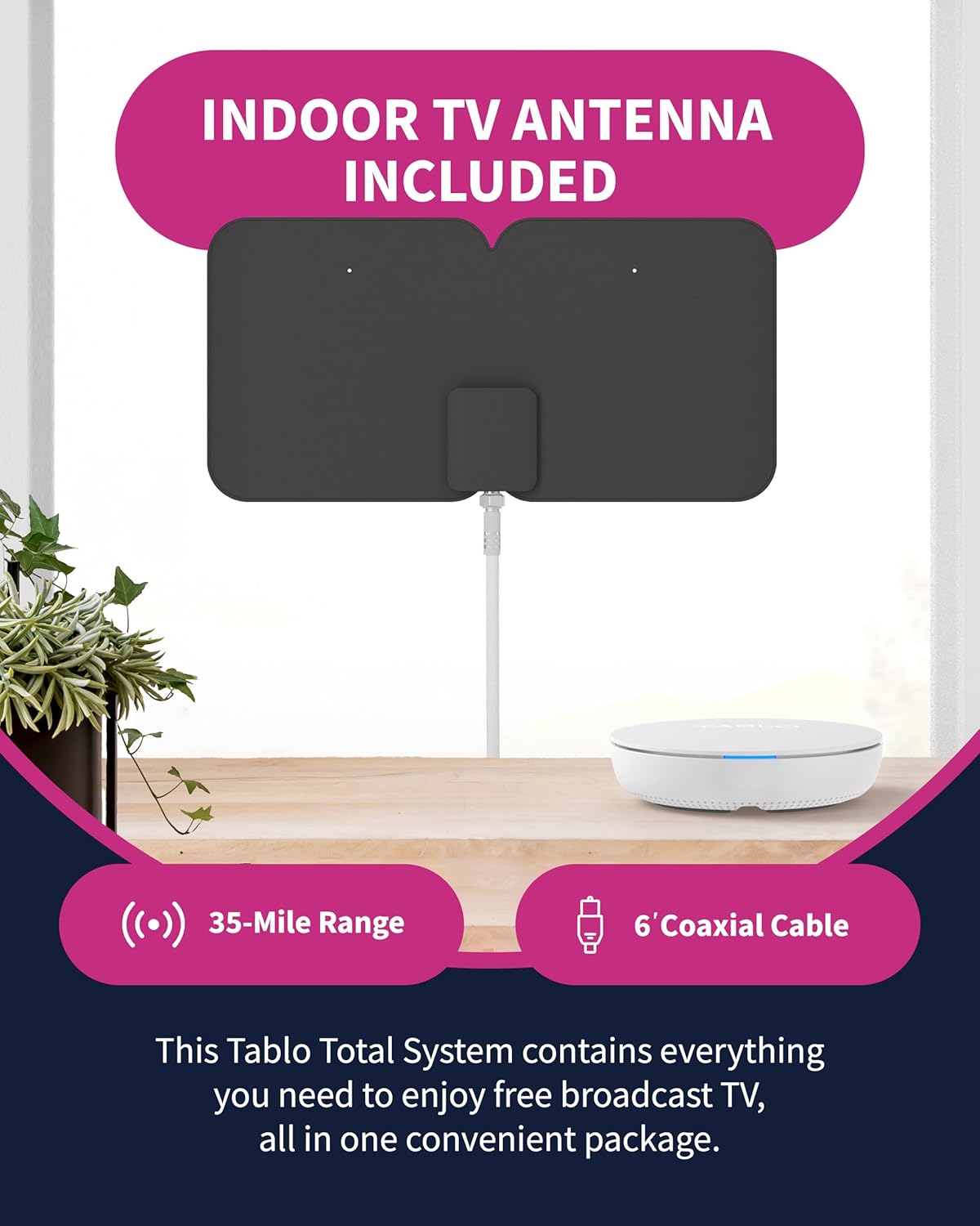 Tablo TV 4th Gen 2‑Tuner Over‑The‑Air DVR + Antenna – No Subscriptions | 35-mile range TV Antenna Included | Works with Compatible Devices
